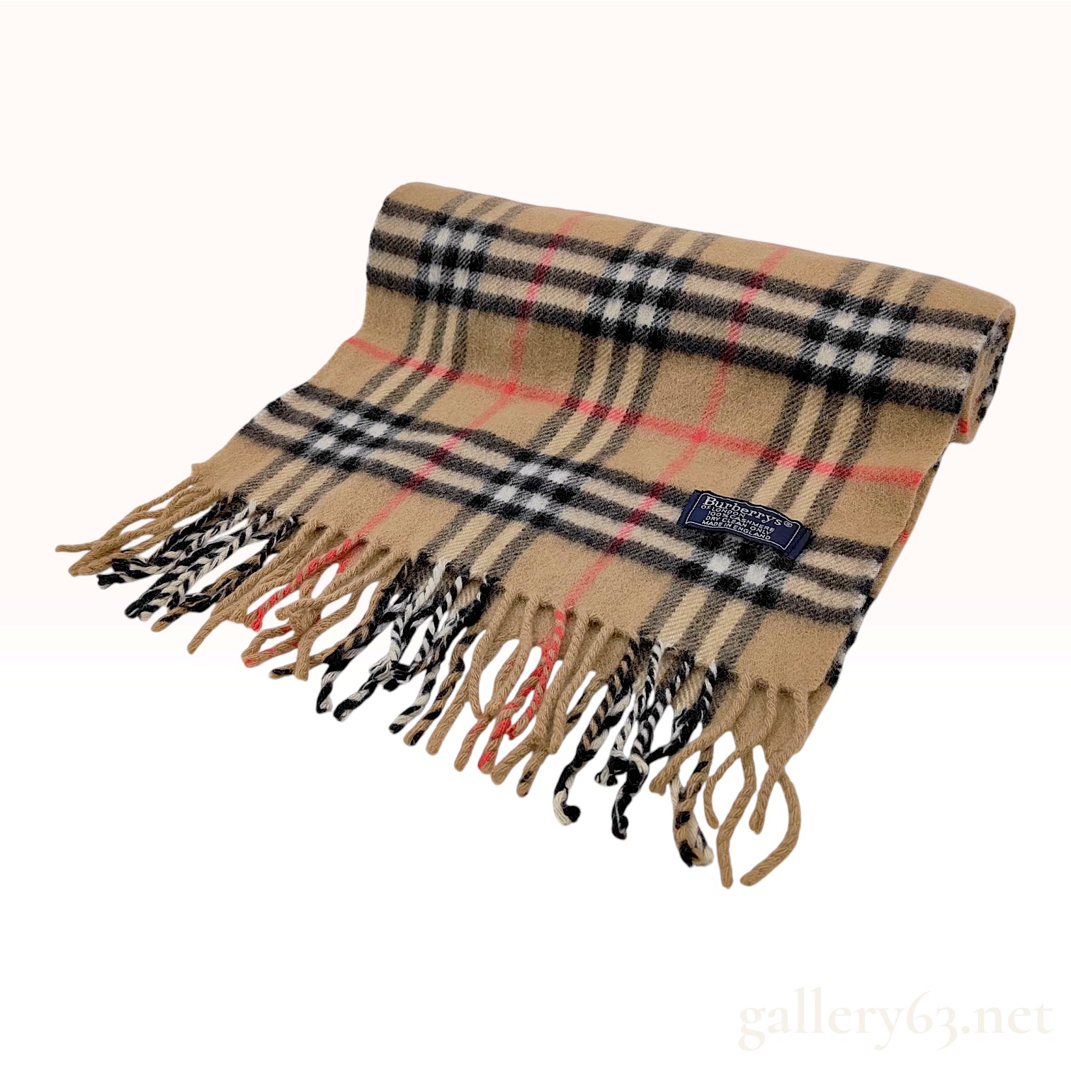 Vintage Burberrys Nova Check Tan 100% Cashmere Scarf