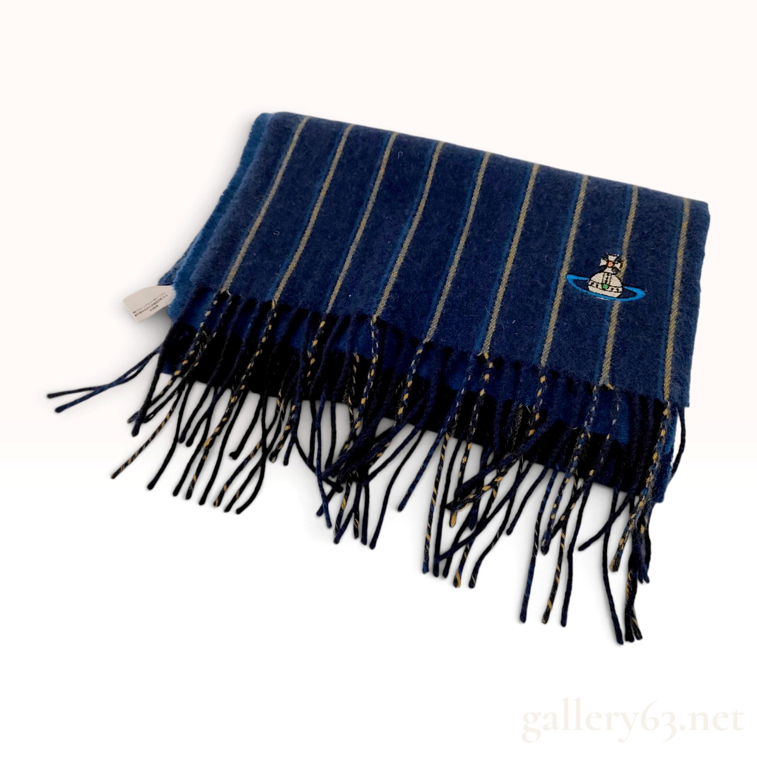 Vivienne Westwood Orb Logo Navy Pinstripe 100% Cashmere Scarf