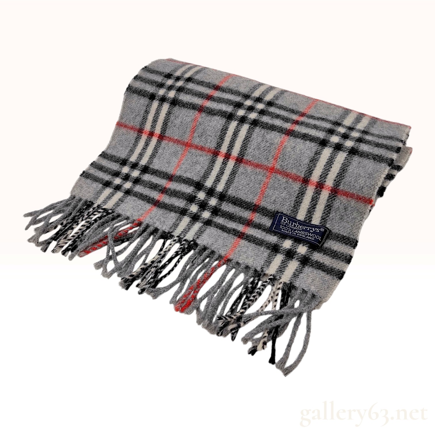 Vintage Burberrys Nova Check Gray 100% Lambswool Scarf