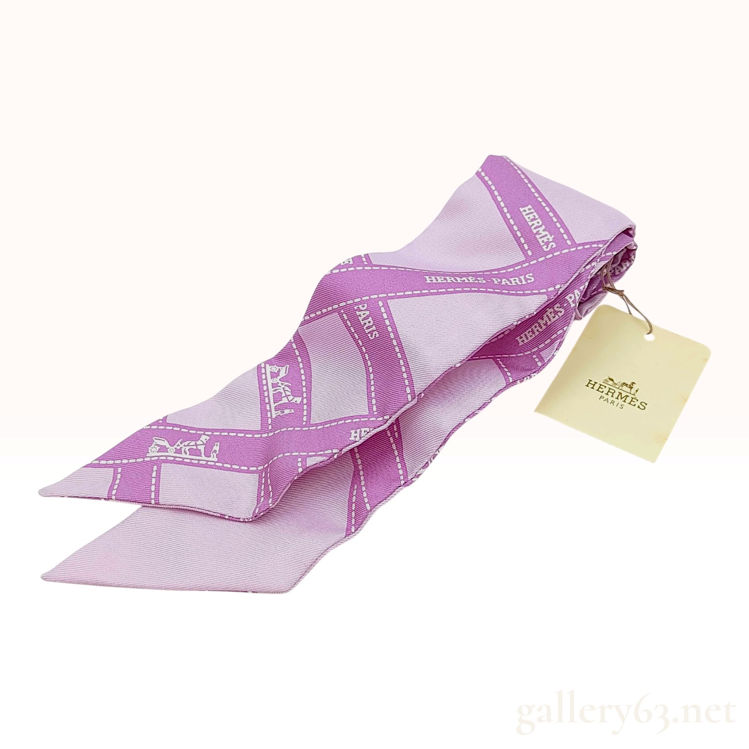 NWT Hermes Bolduc Lilas and Violine Silk Twilly Scarf