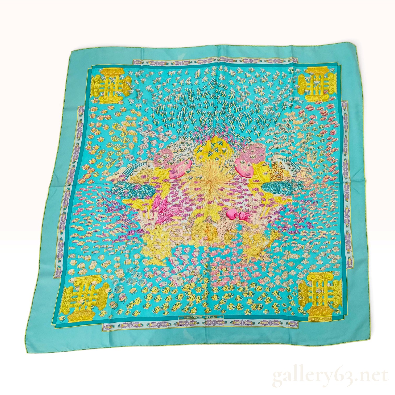 Hermes Rencontre Oceane Turquoise Silk Scarf 90