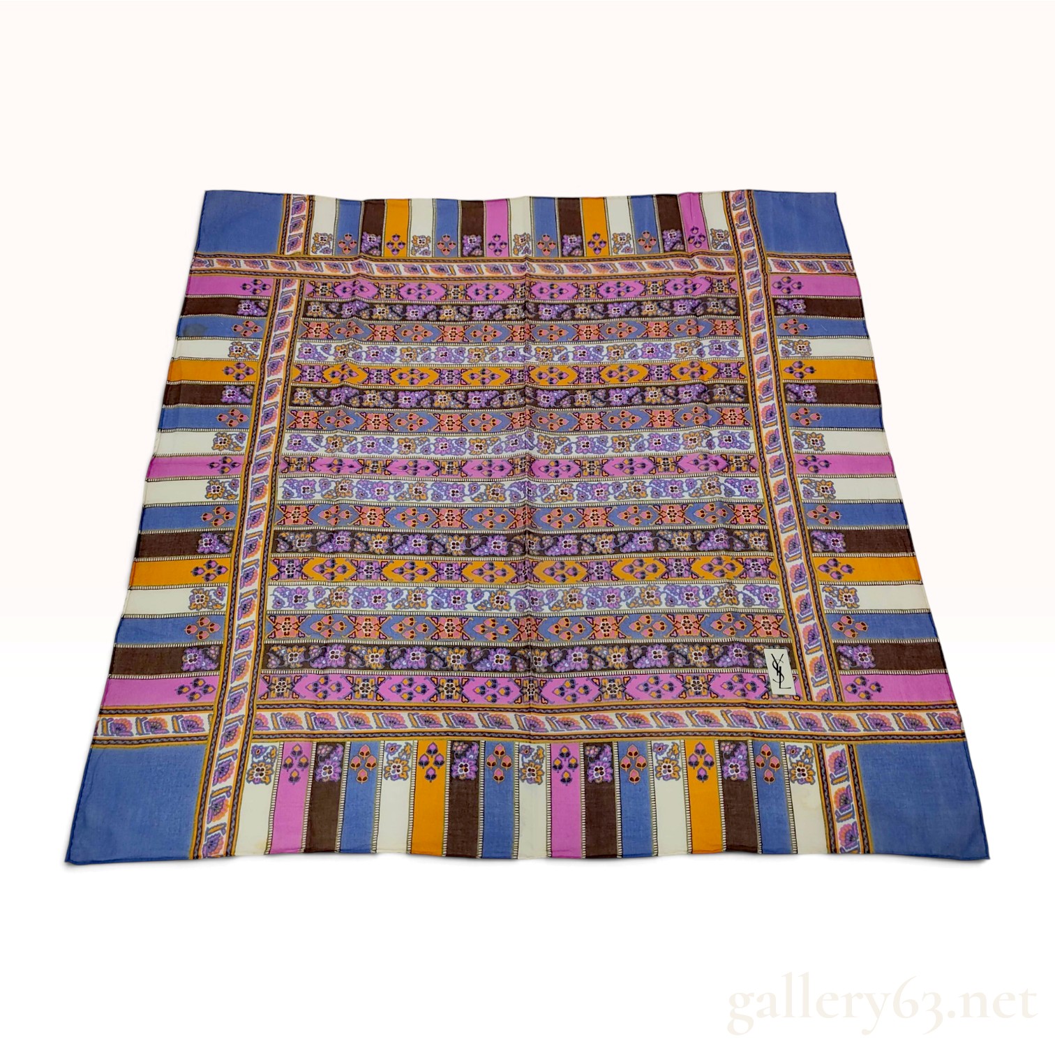 Vintage Yves Saint Laurent Bohemian Stripe Multicolor Silk Scarf