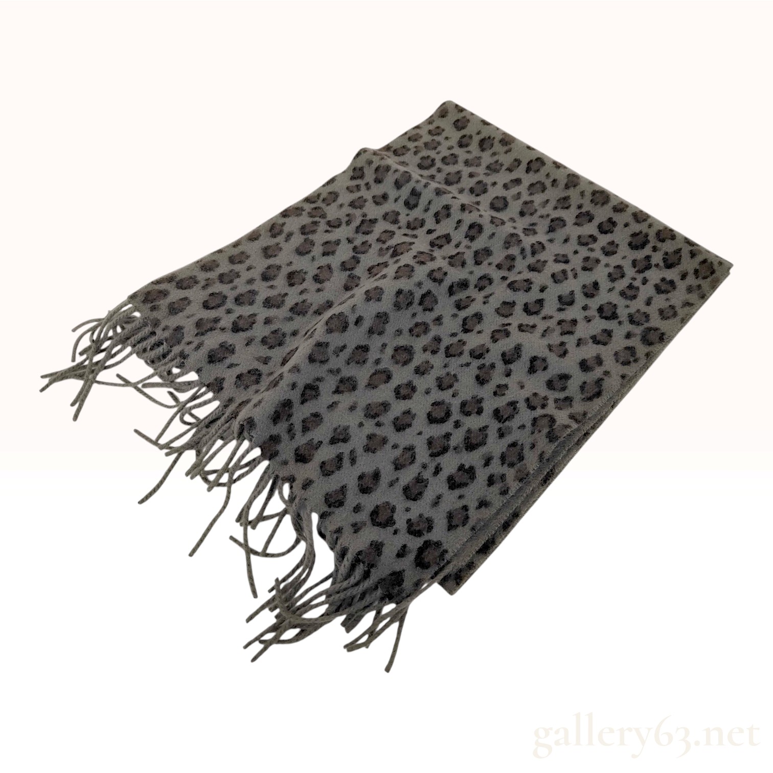 Yves Saint Laurent Leopard Print Gray Cashmere Scarf
