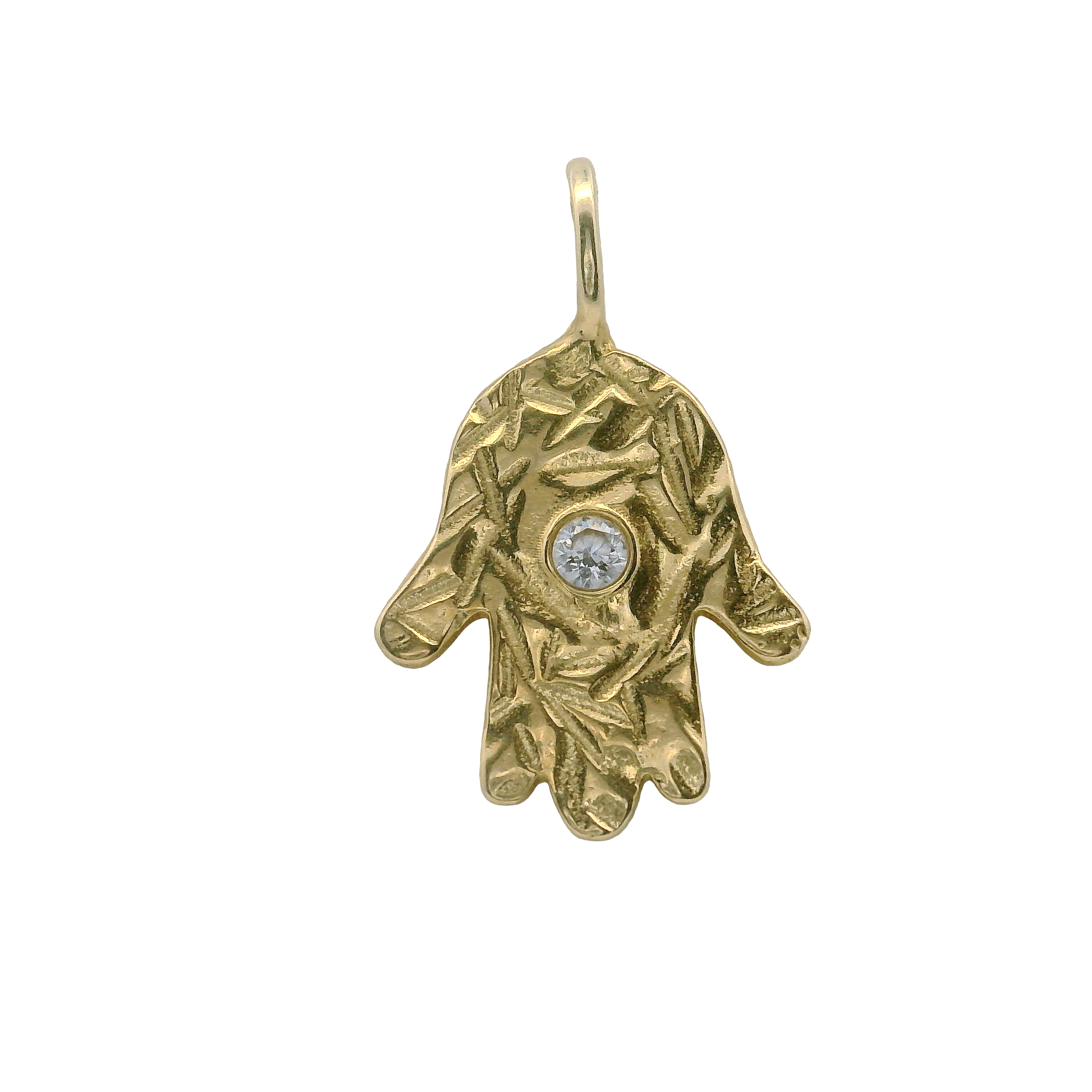14K Gold Diamond Hamsa Pendant