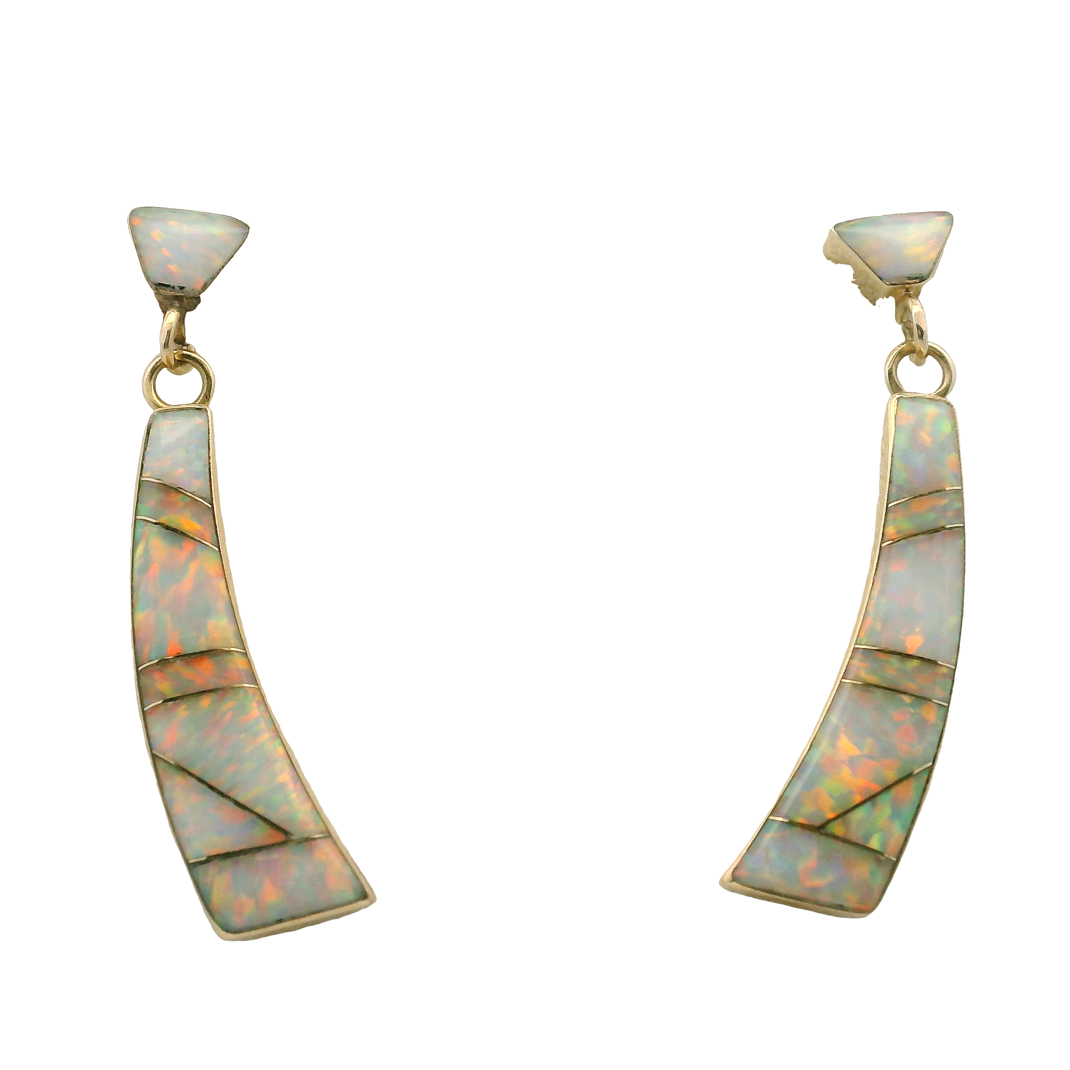 14K Yellow Gold Lab Opal Earrings