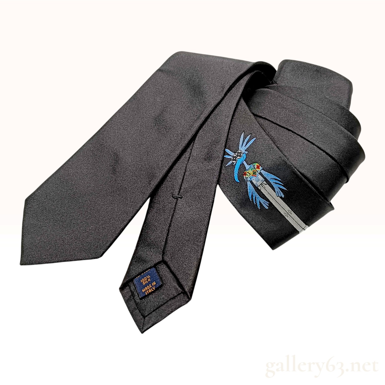 Louis Vuitton Zoooom with Friends Black Silk Necktie