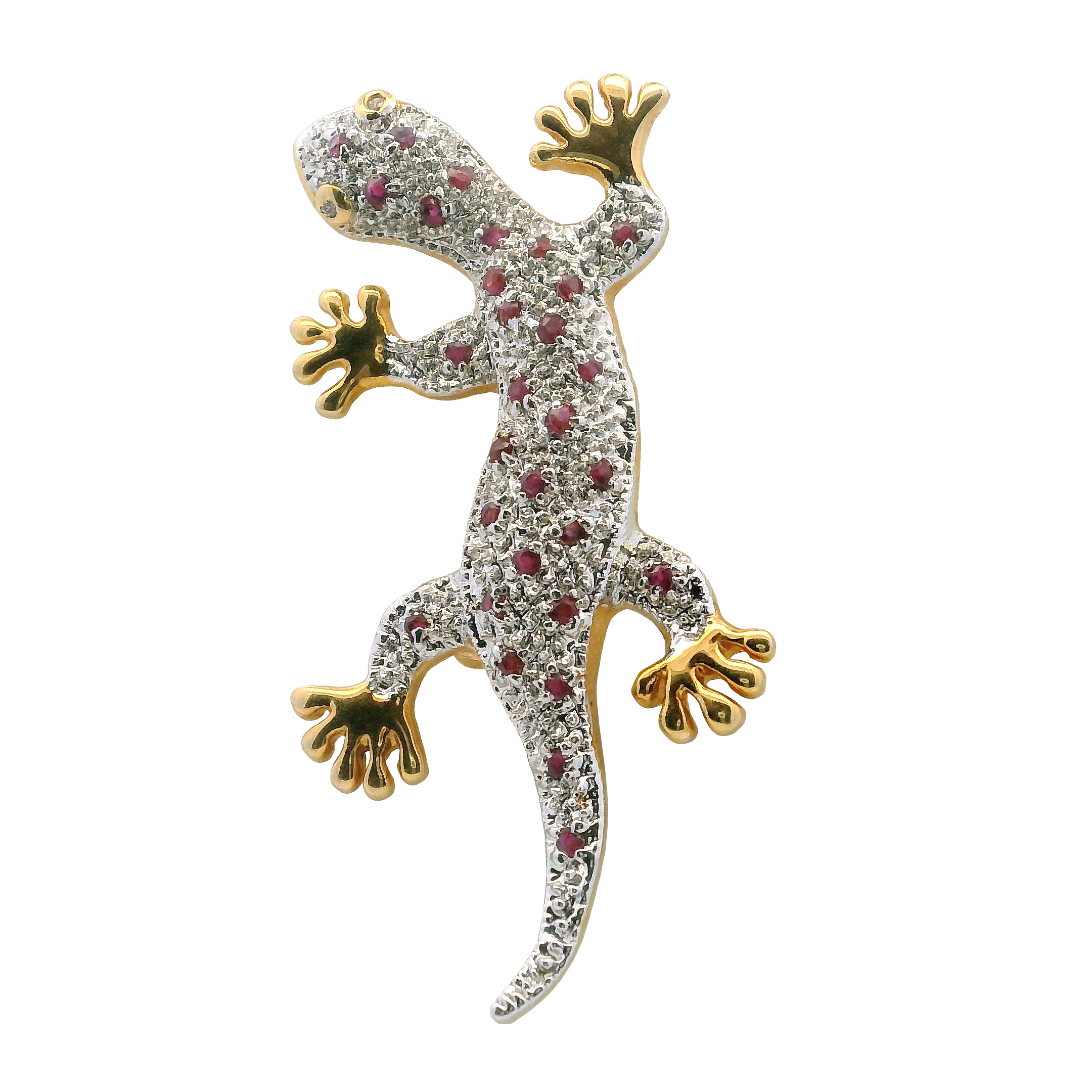 Gilt Silver Salamander Ruby & Diamond Brooch