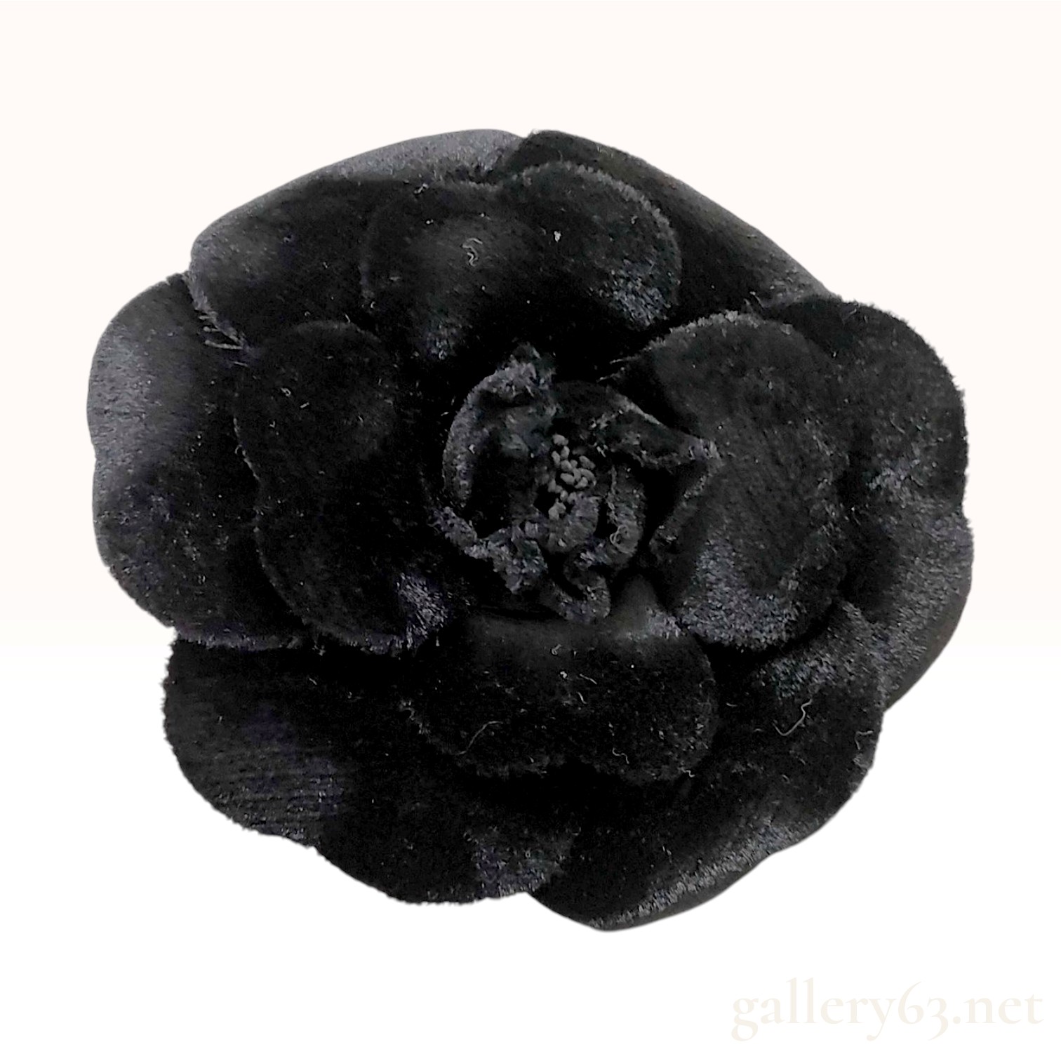 Chanel Camellia Black Velvet Brooch with Box