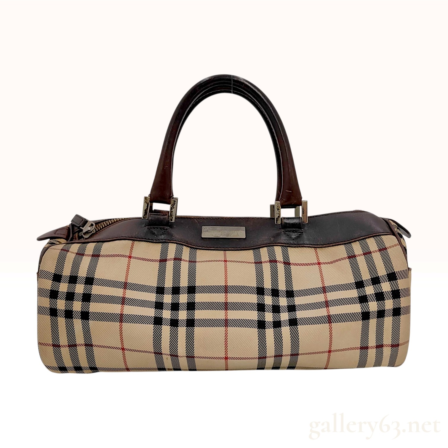 Vintage Burberry Nova Check Canvas Barrel Handbag