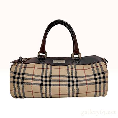 Vintage Burberry Nova Check Canvas Barrel Handbag. Burberry barrel-style handbag featuring the 