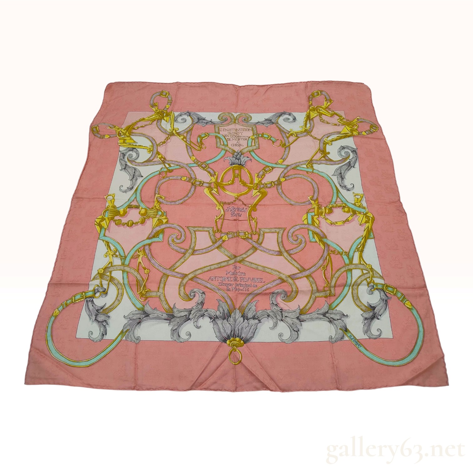 Vintage Hermes L'Instruction du Roy Pink Silk Carre Scarf 90