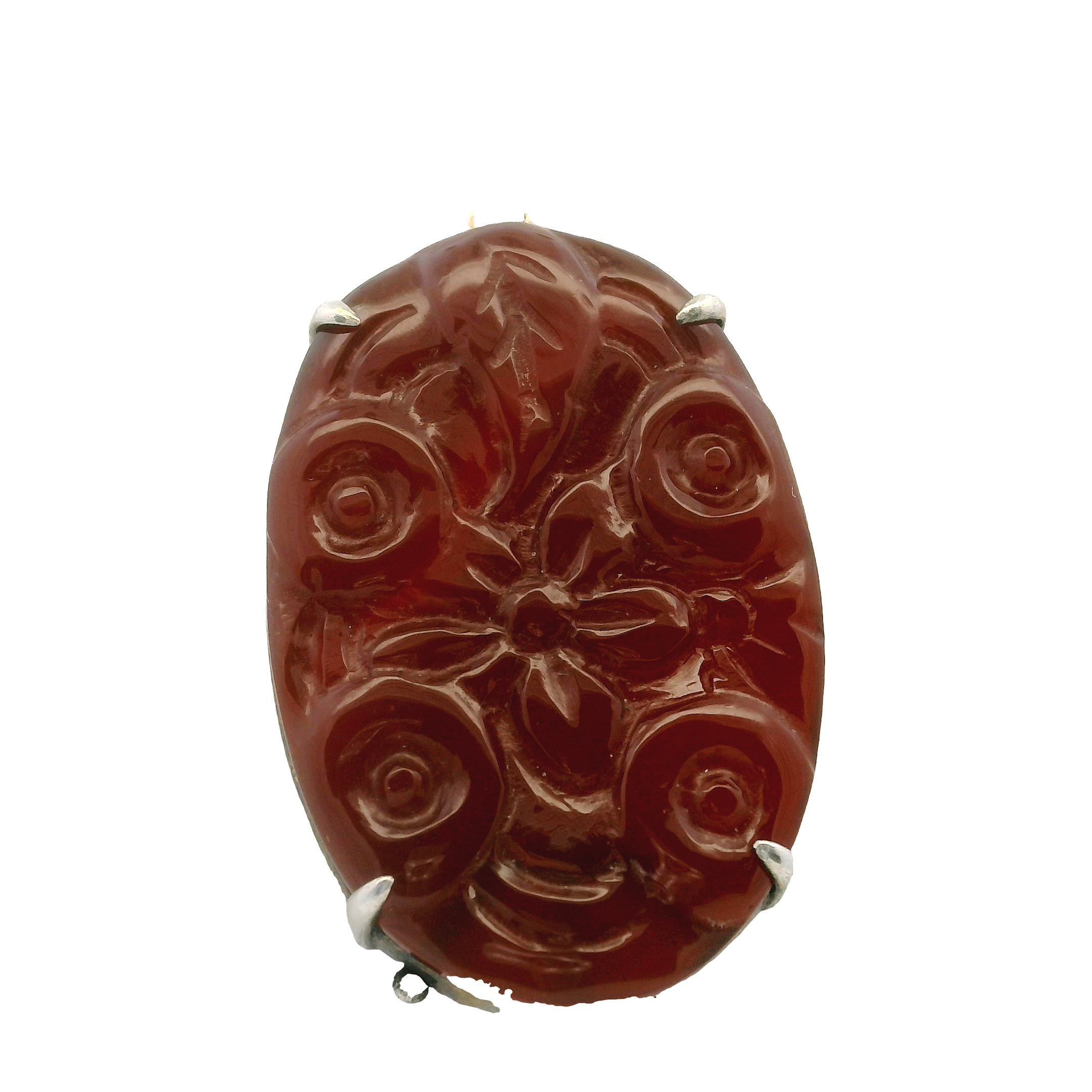 Estate Sterling Silver Carved Carnelian Pendant