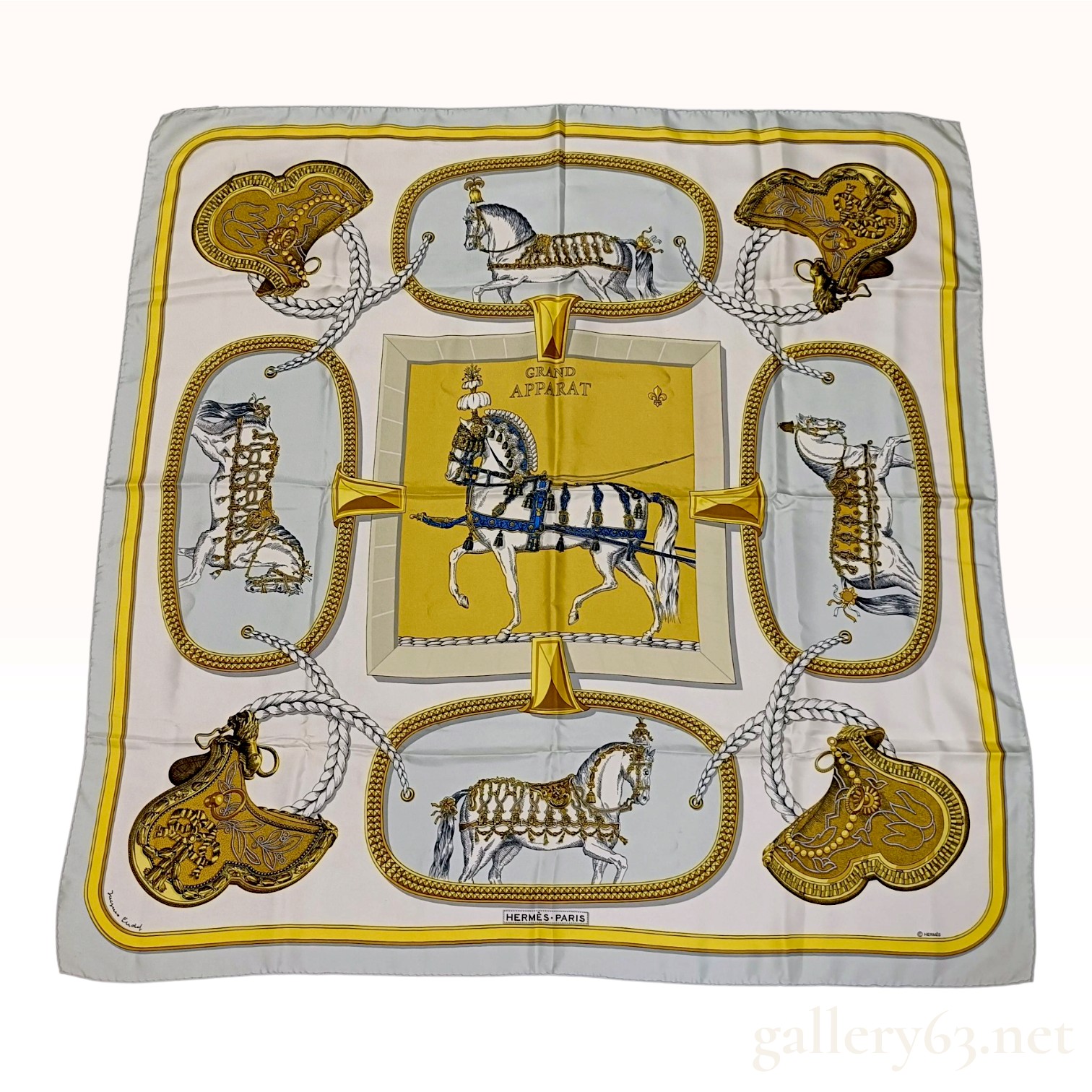 Hermes Grand Apparat Yellow Silk Scarf 90