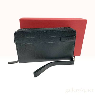 Ferrari Black Pebbled Leather Double Zip Travel Wallet Organizer. This Ferrari travel wallet is 