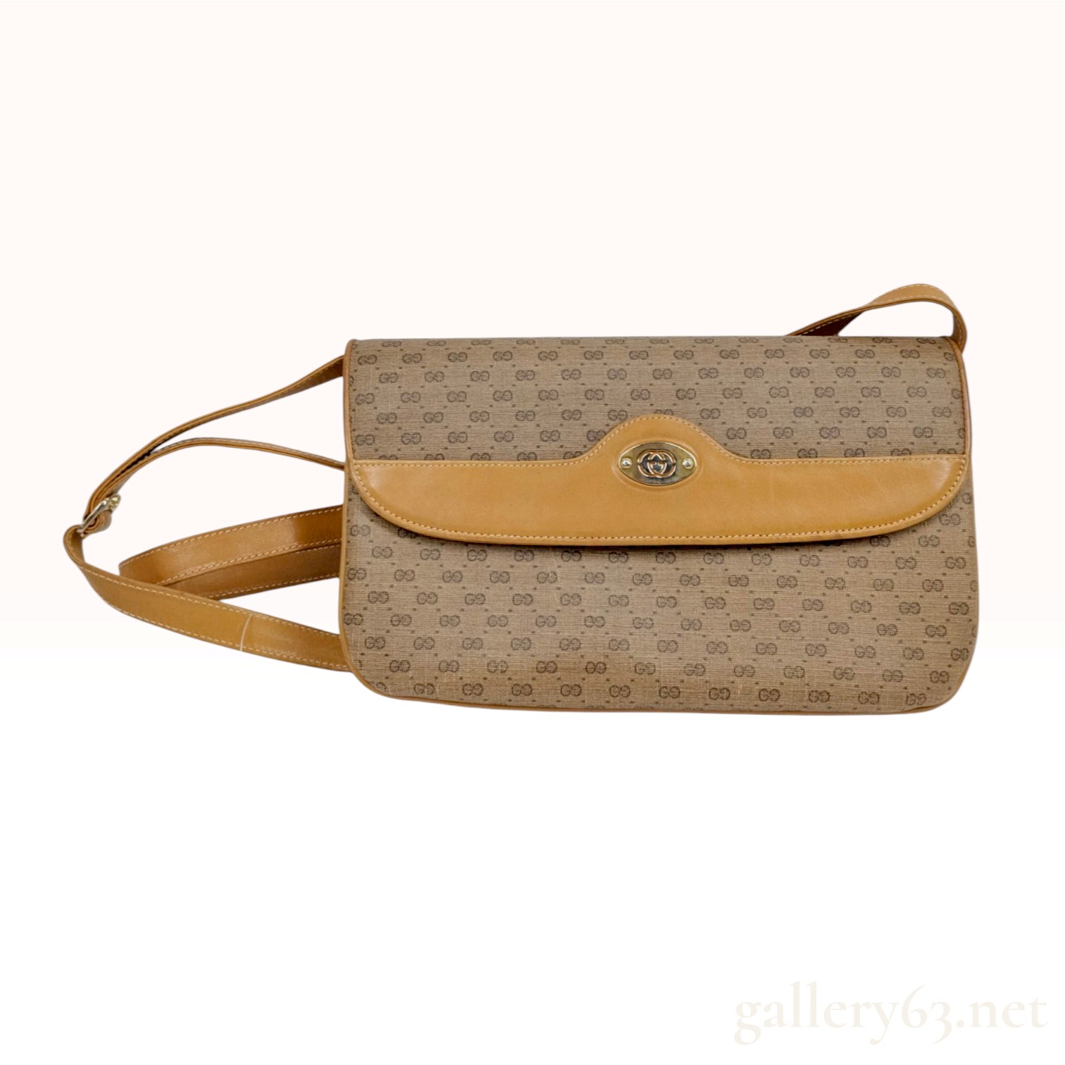Vintage Gucci Microguccissima Beige Canvas and Leather Shoulder Bag