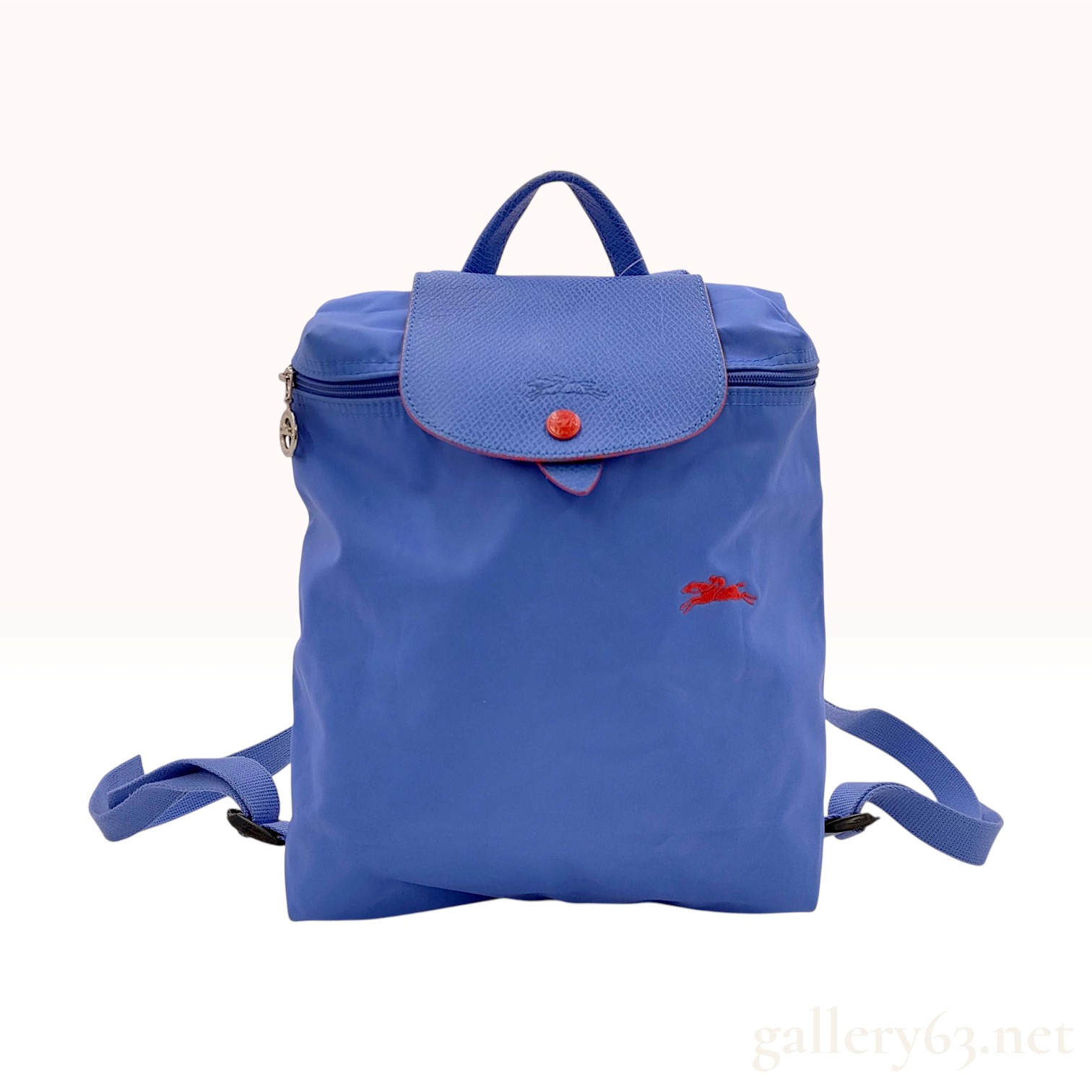 Longchamp Le Pliage Club Myosotis Blue Nylon and Leather Backpack