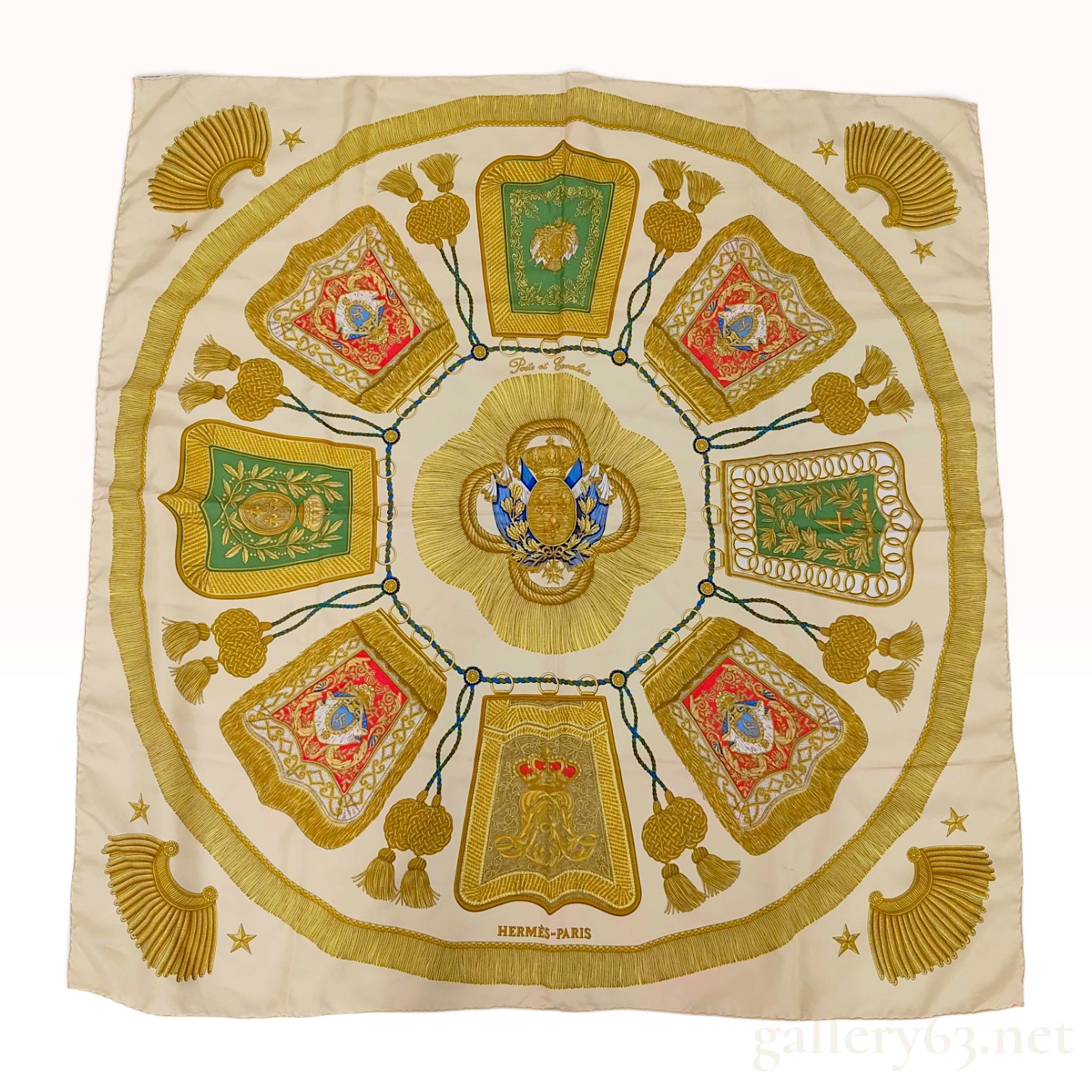 Hermes Poste et Cavalerie Ivory Silk Scarf 90