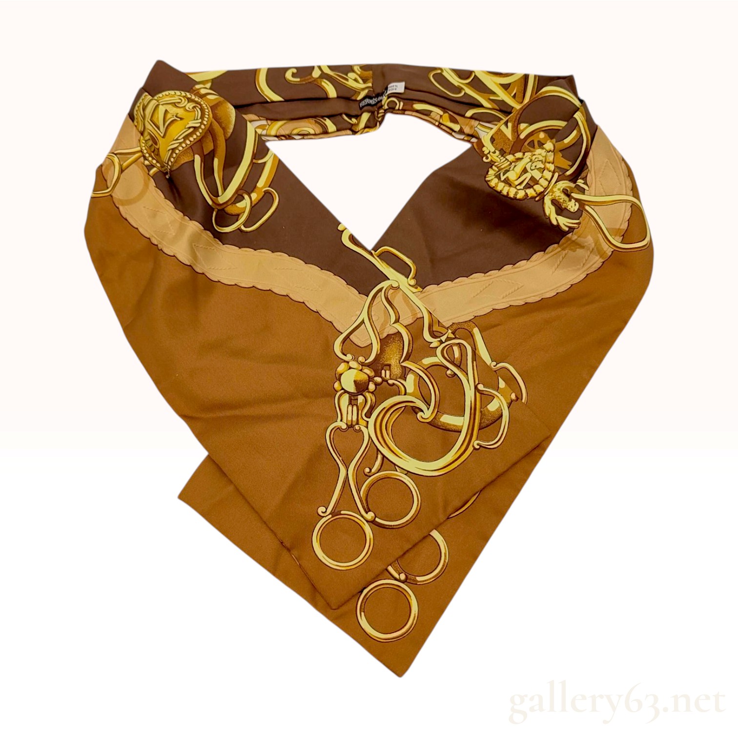Hermes Profile Silk Scarf Brown Gold