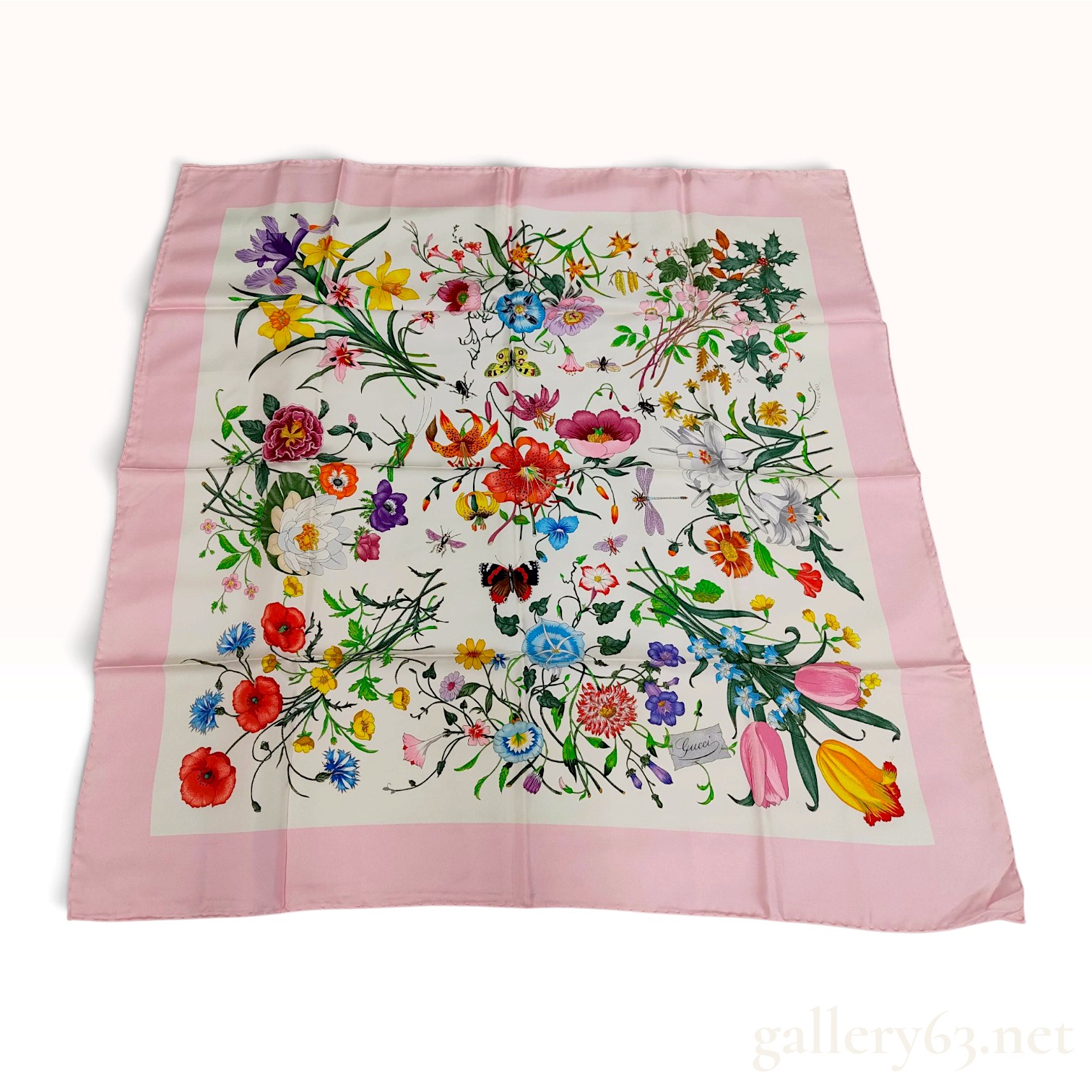 Vintage Gucci Flora Pink Silk Scarf 86cm