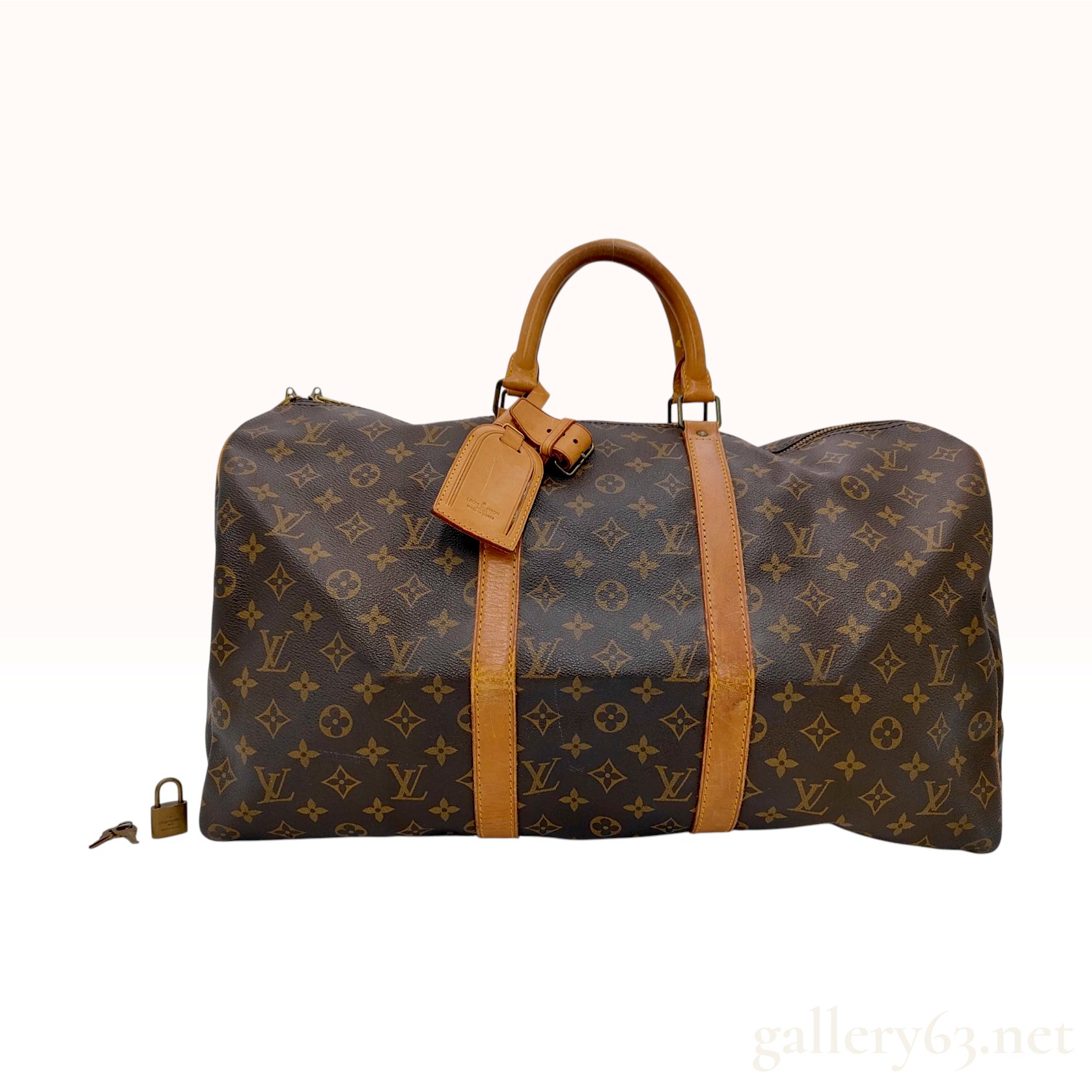 Vintage Louis Vuitton Monogram Keepall 50 Brown Canvas Travel Bag with Padlock