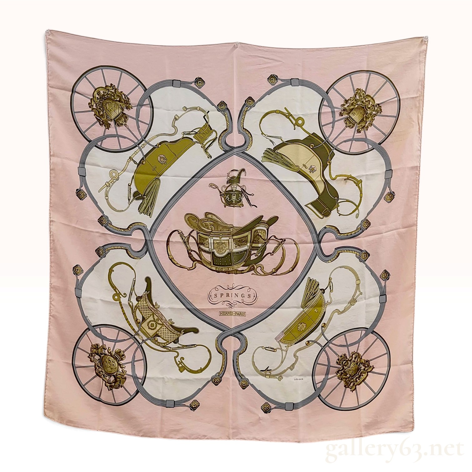 Vintage Hermes Springs Pink Silk Carre 90