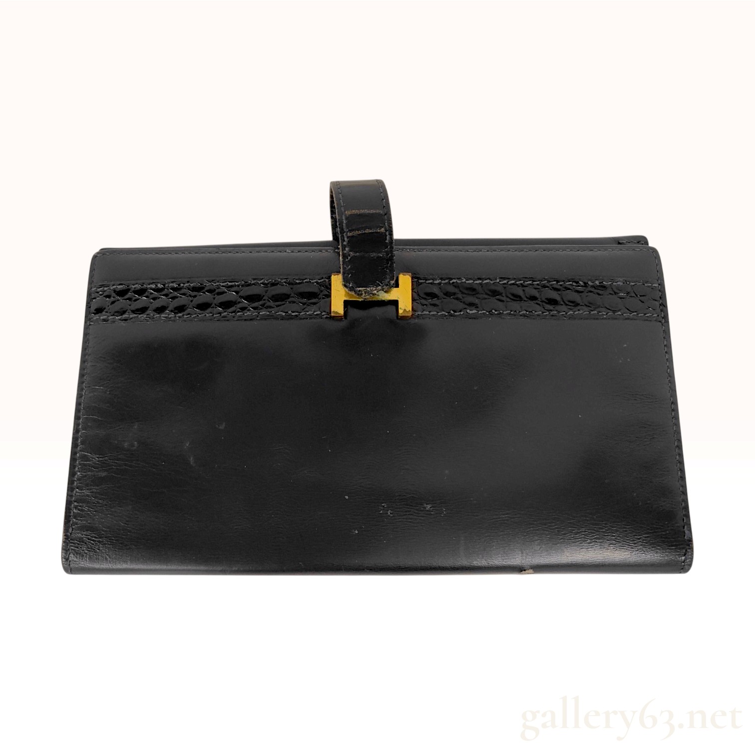 Vintage Hermes Bearn Black Box Calf Leather Long Wallet