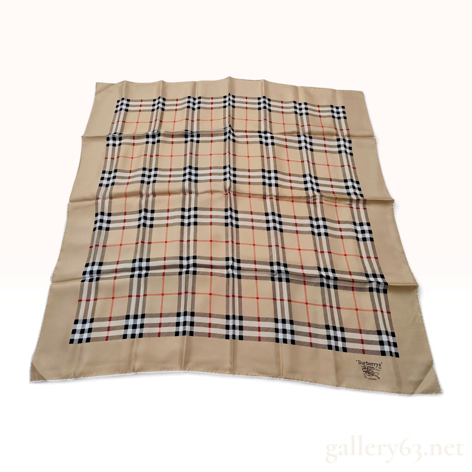 Vintage Burberrys Nova Check Camel Cotton Scarf 50cm