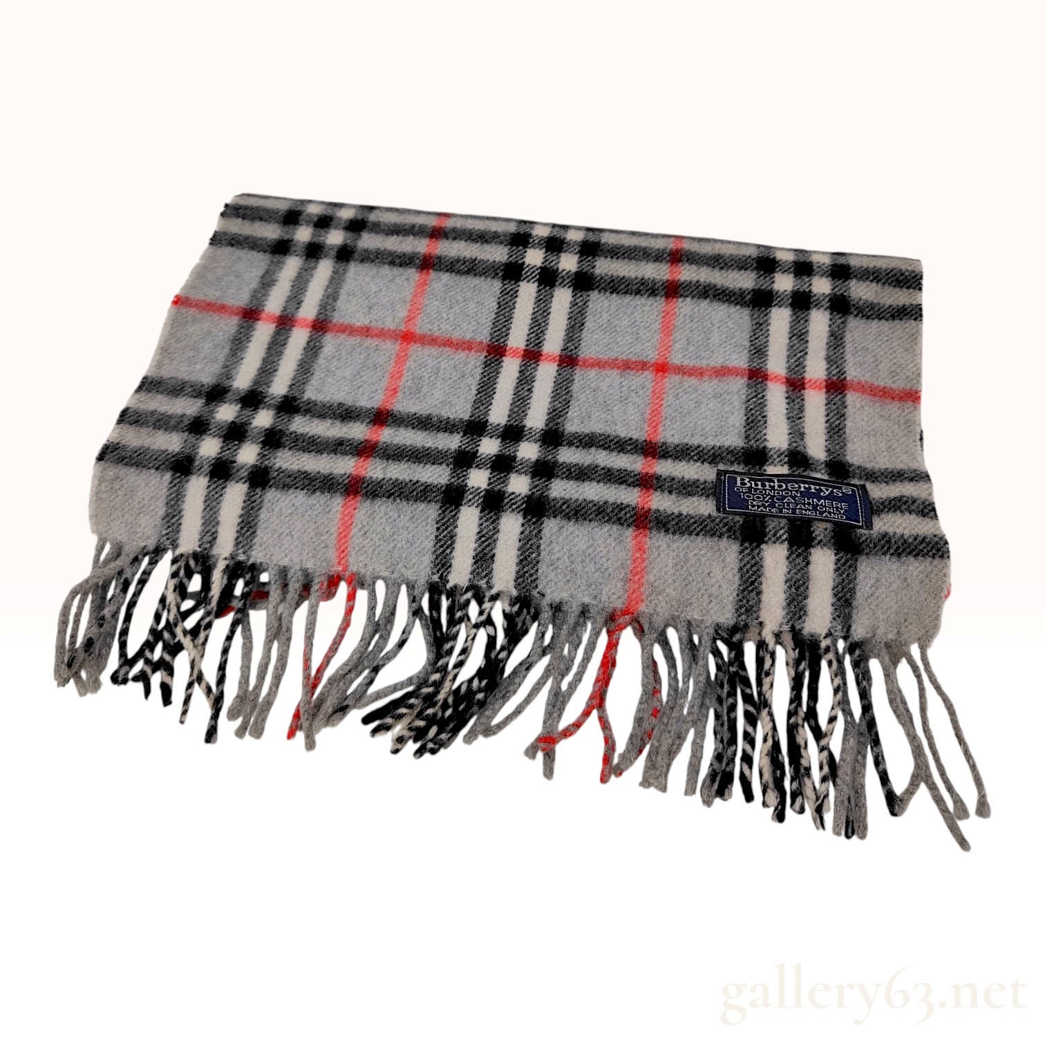Vintage Burberrys Grey Nova Check Cashmere Scarf