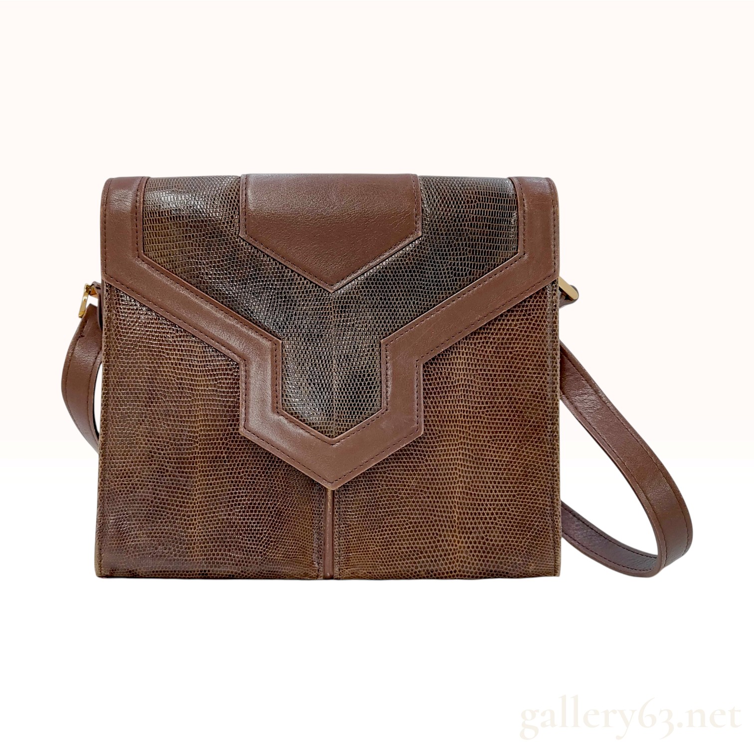 Vintage Yves Saint Laurent Brown Lizard and Leather Shoulder Bag