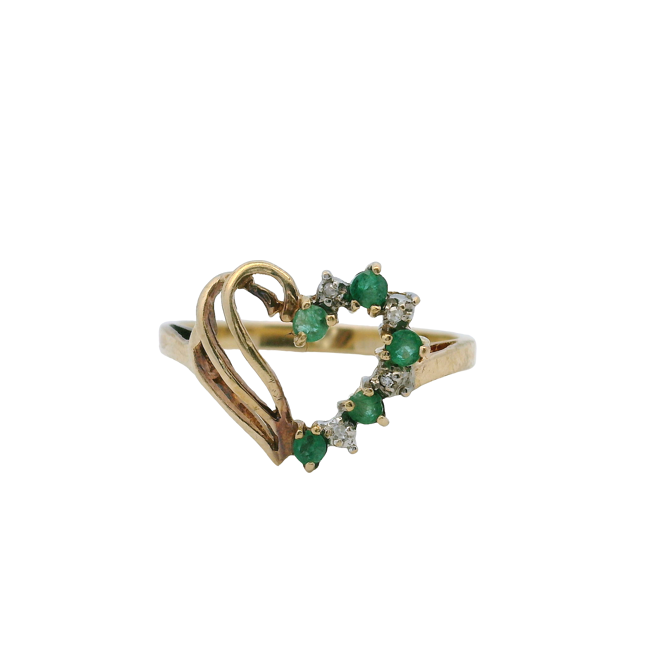 10K Gold Emerald Diamond Heart Ring