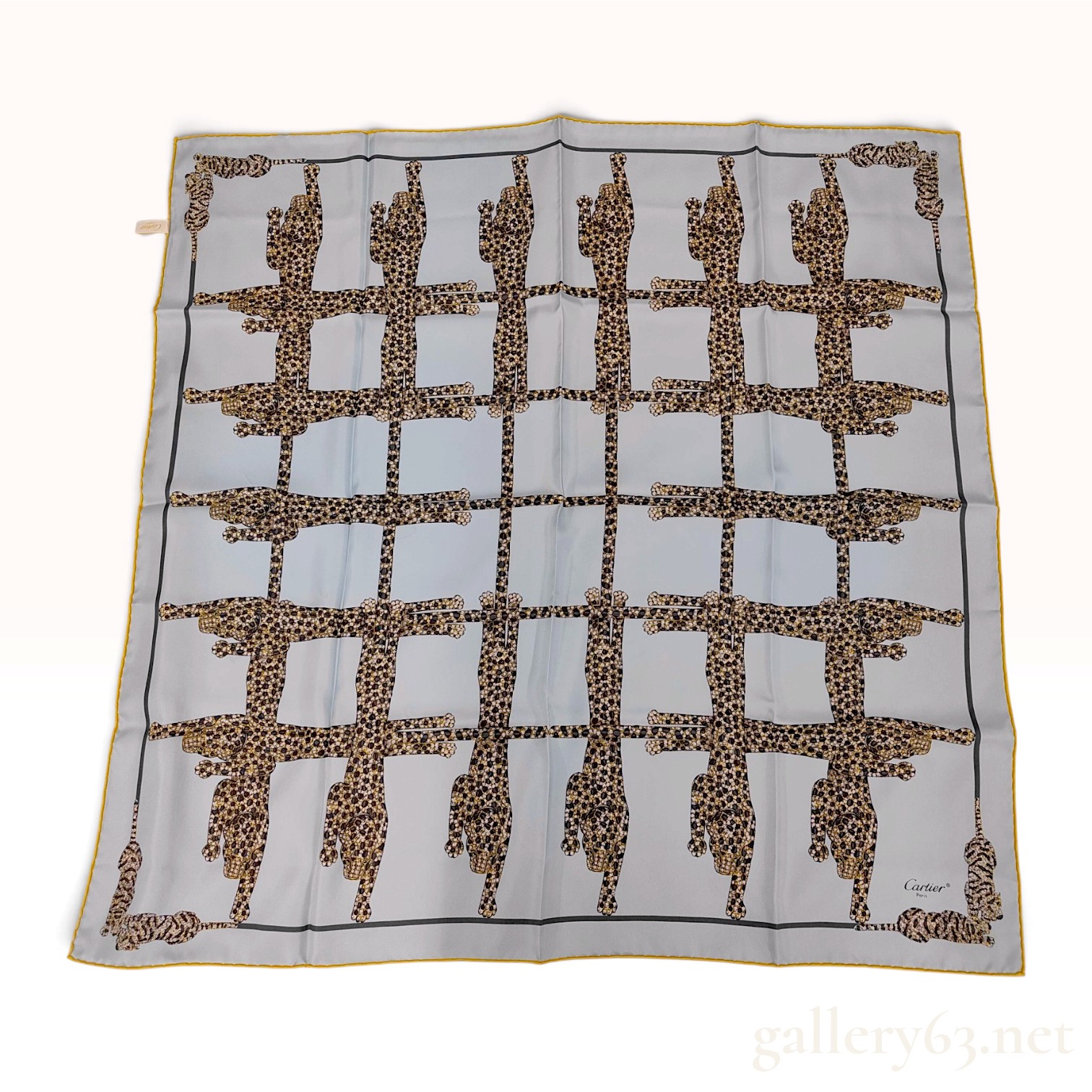 Vintage Cartier Panthere Light Blue Silk Scarf