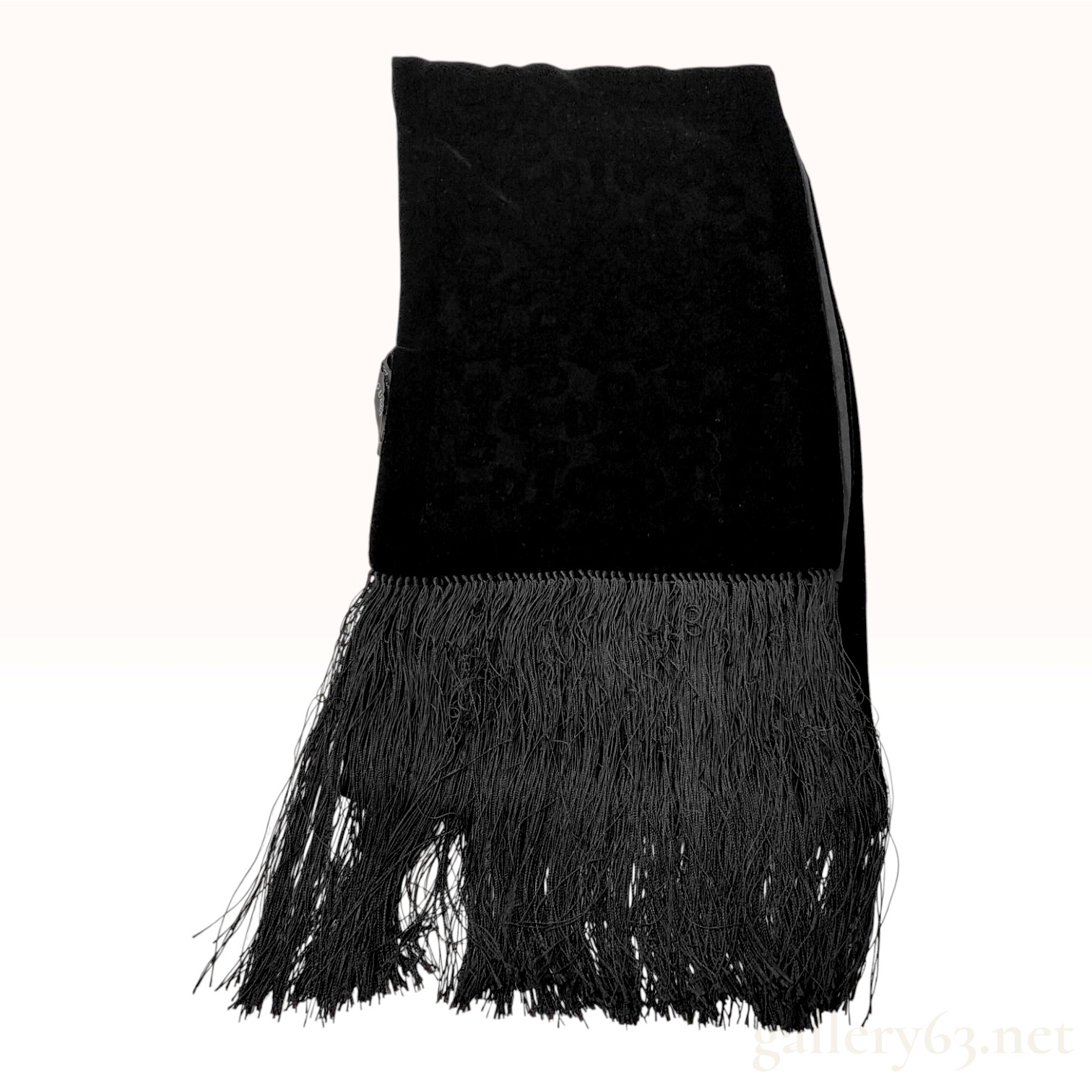 Gucci Horsebit Black Velvet Silk Blend Fringe Scarf