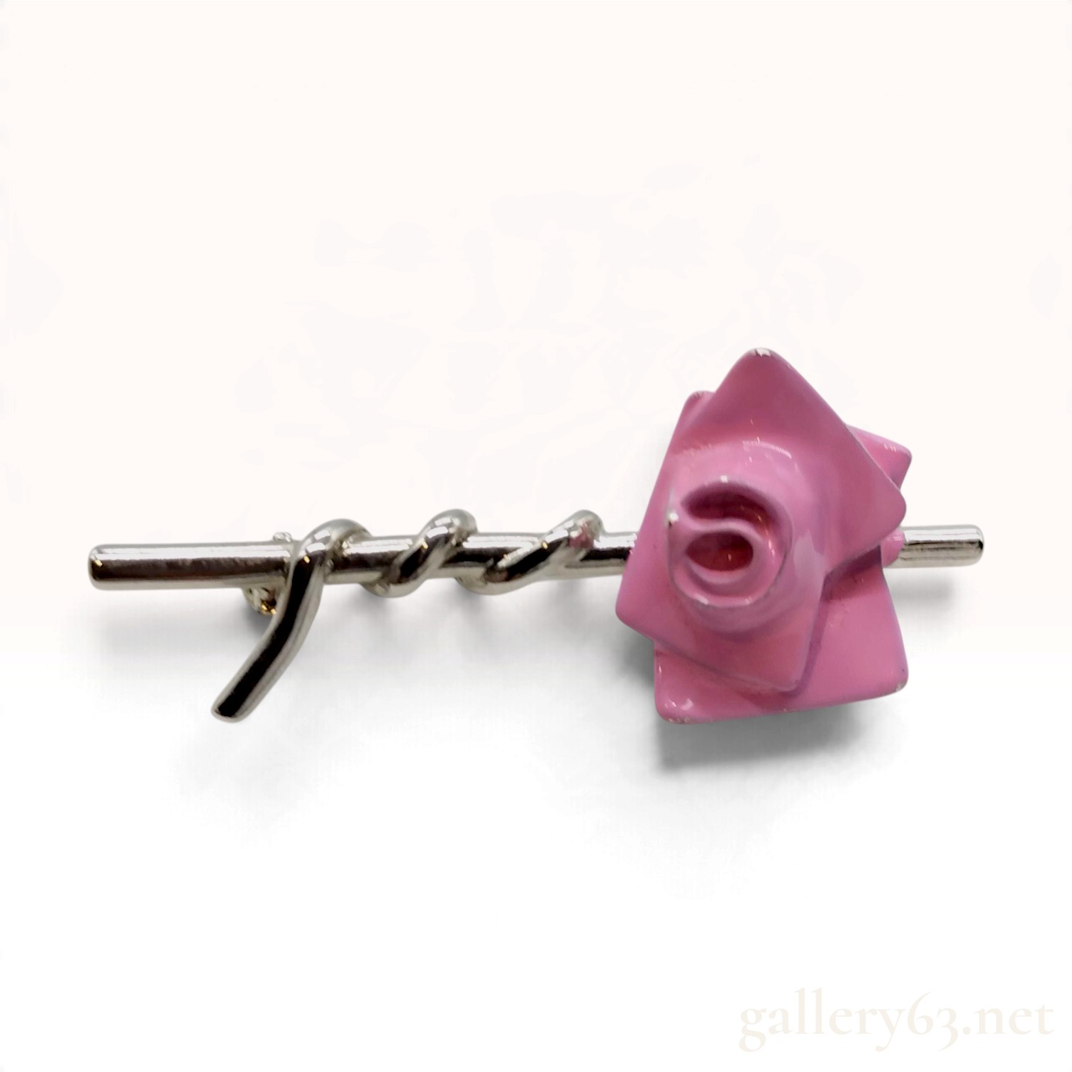 Gianni Versace Pink Enamel Rose Bar Brooch