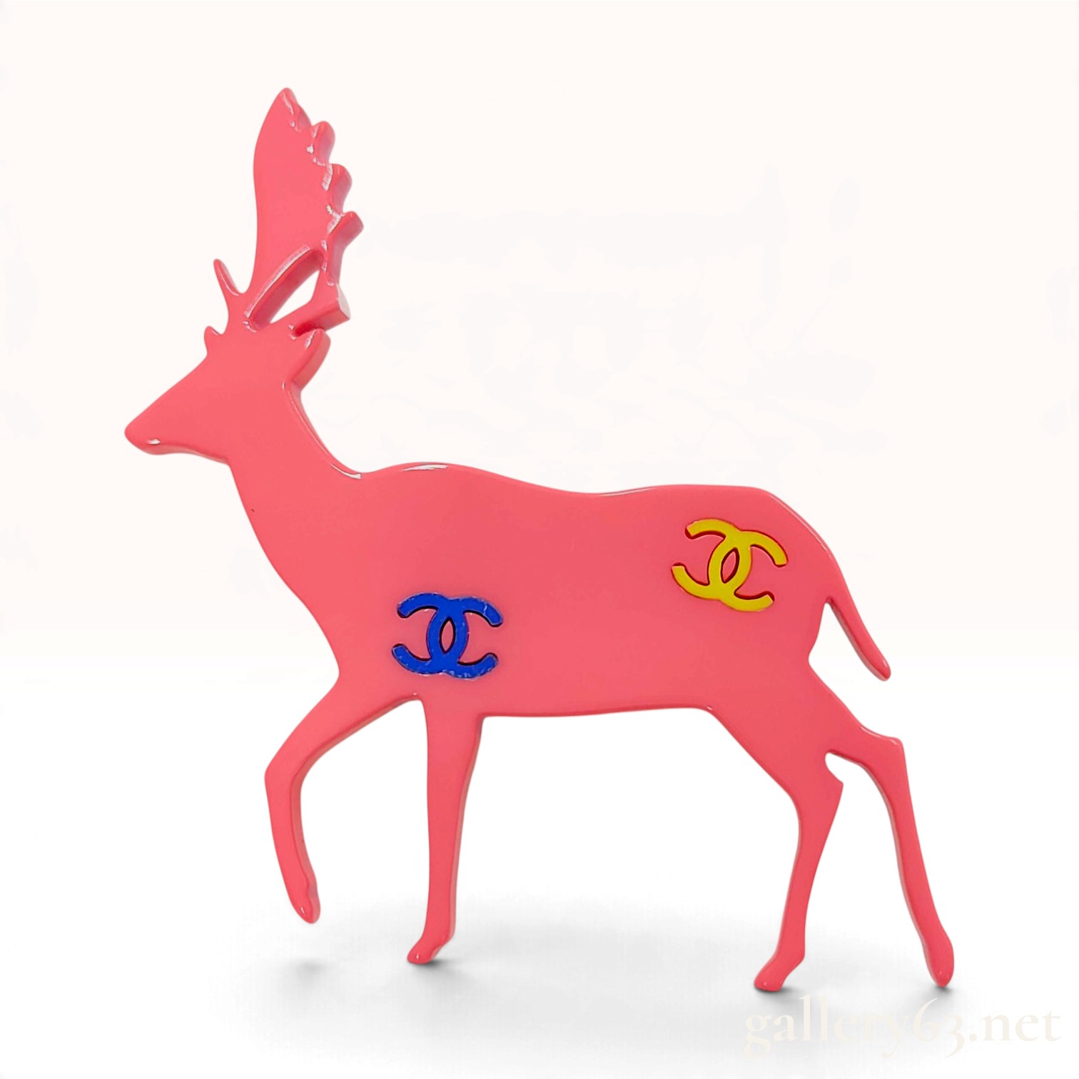 Vintage Chanel Autumn 2001 Pink Resin Deer Brooch with Box