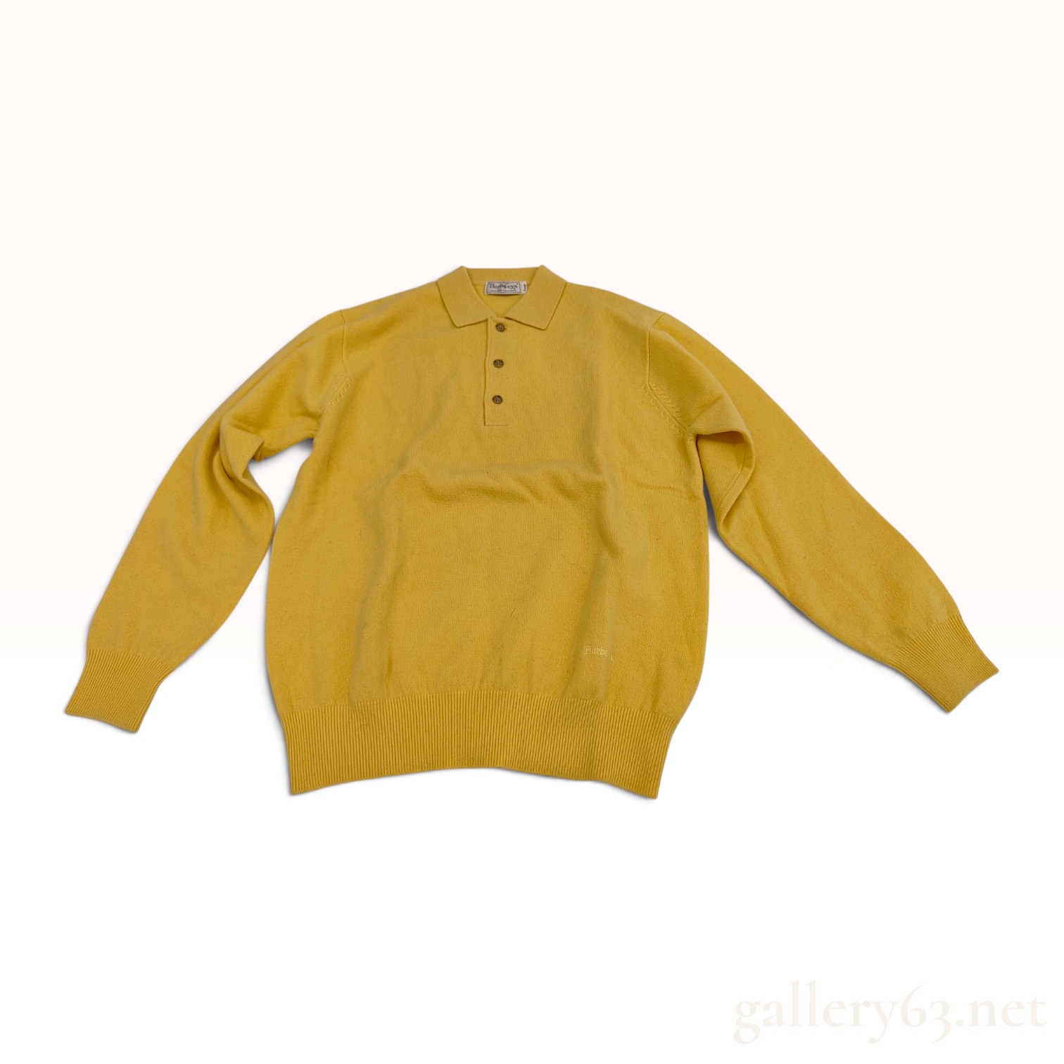 Vintage Burberrys Yellow 100% Lambswool Knit Polo Sweater Large