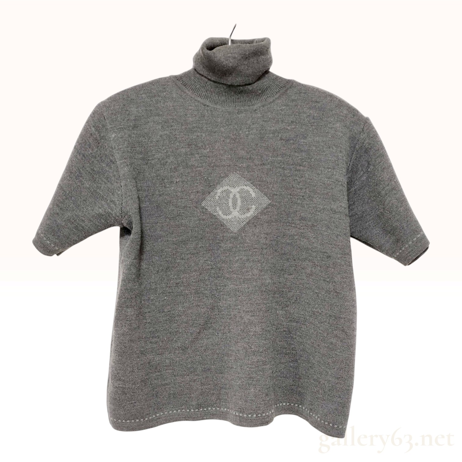 Vintage Chanel Charcoal Grey Cotton CC Short Sleeve Turtleneck Sweater