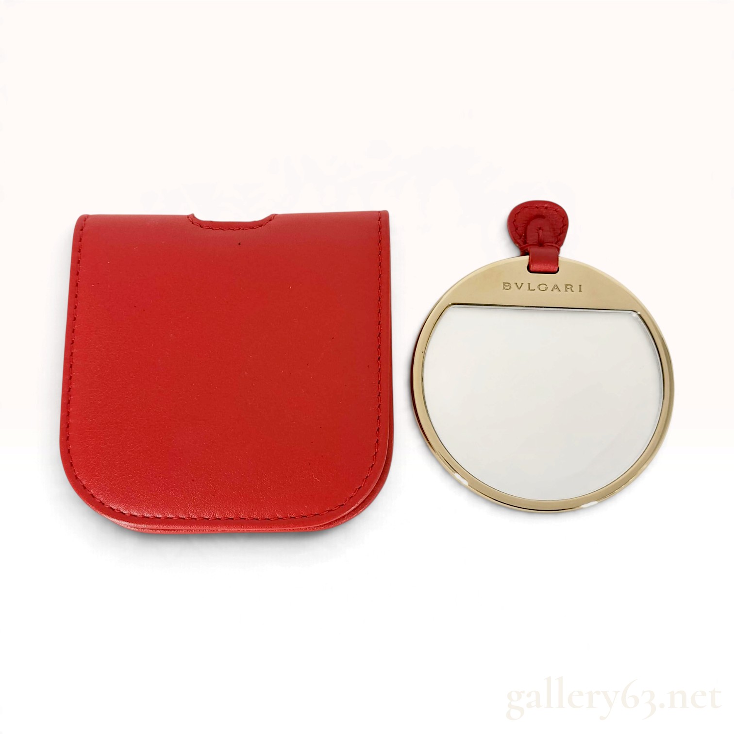 Bvlgari Red Leather Pocket Mirror with Protective Case