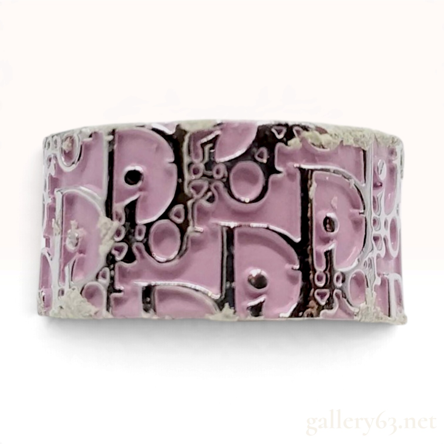 Dior Pink and White Oblique Enamel Wide Band Ring with Box