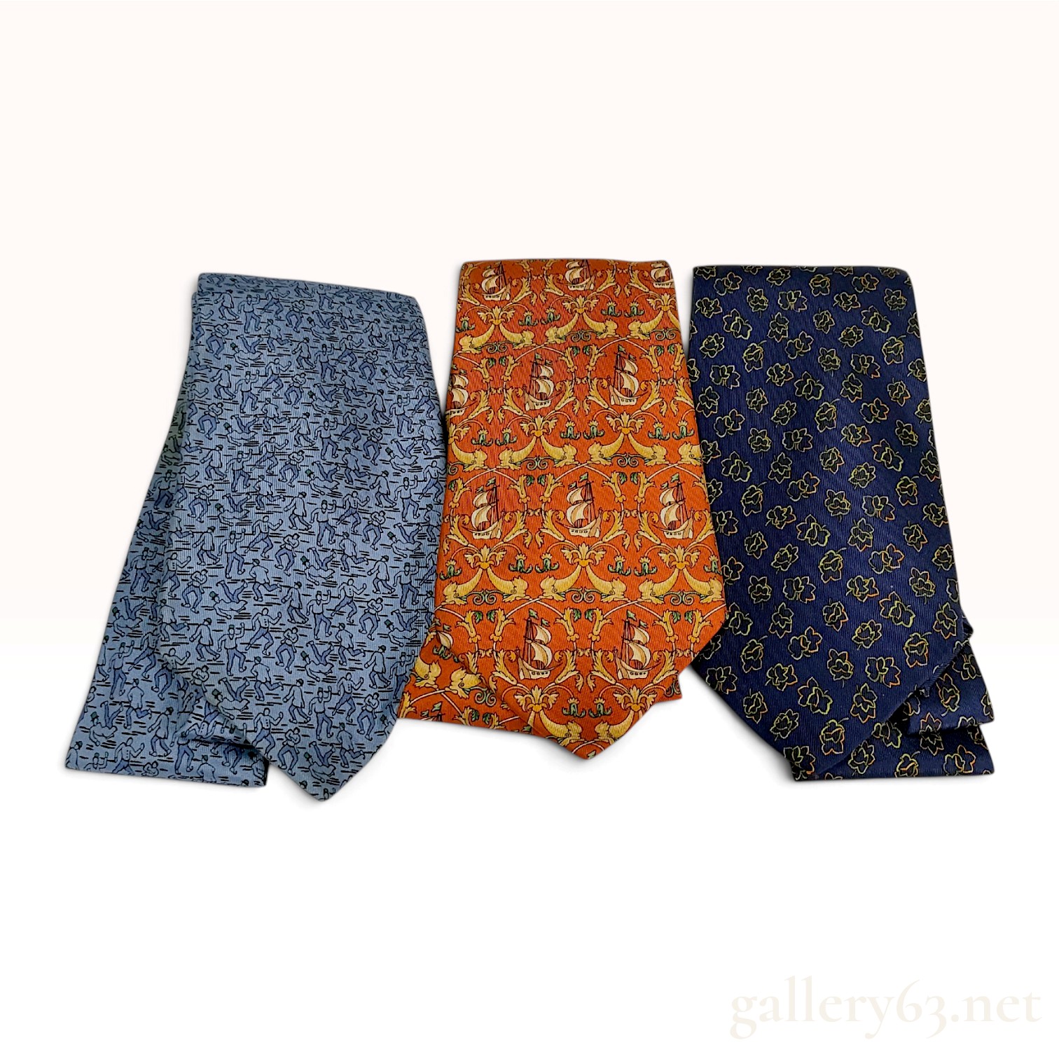 A Trio of Salvatore Ferragamo Italian Silk Neckties