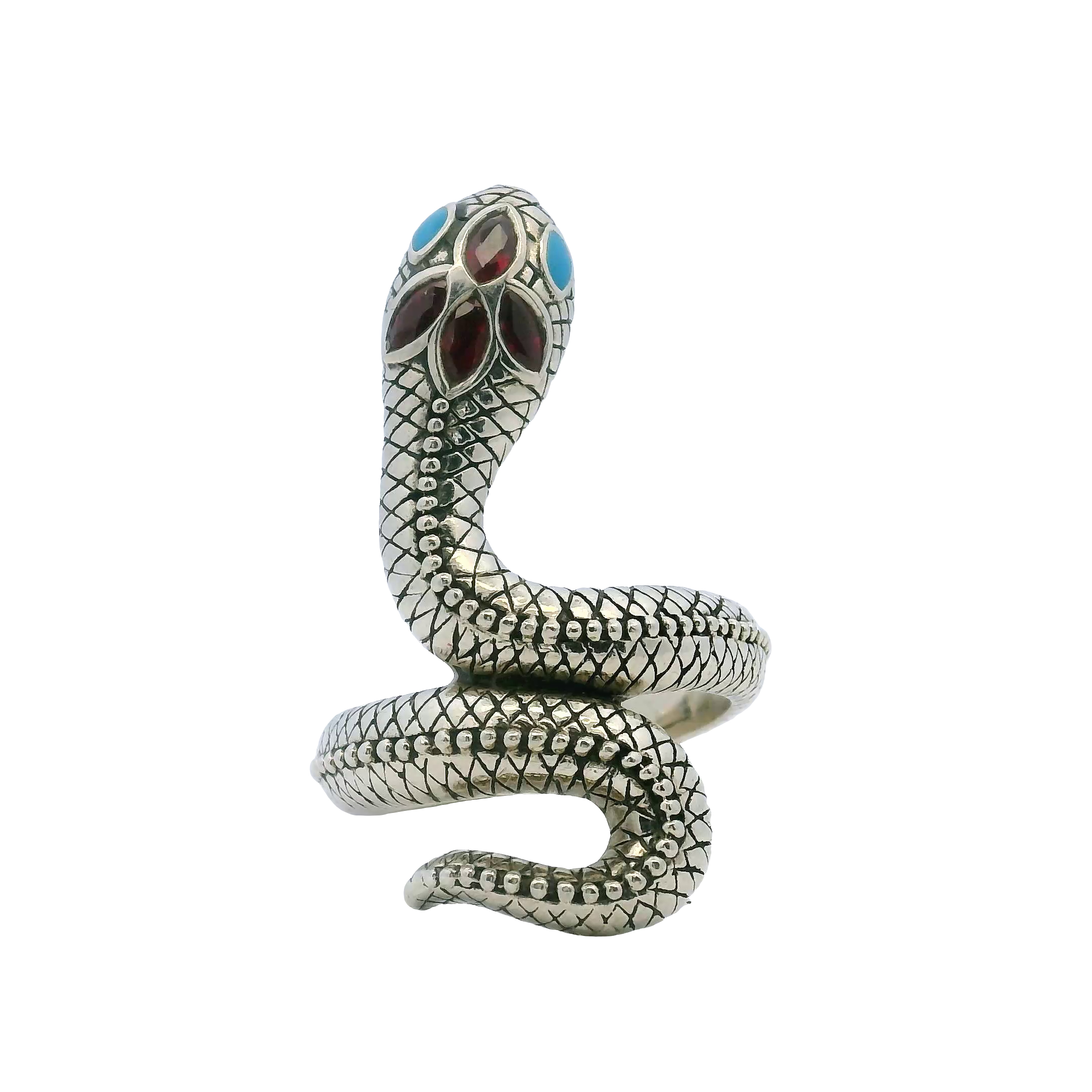 Sterling Silver Serpent Garnet Ring