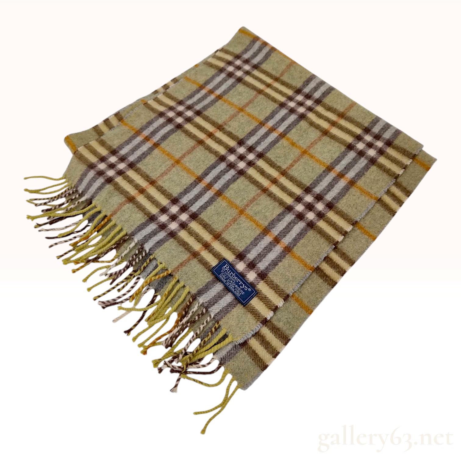 Vintage Burberrys Classic Check Green Cashmere Scarf