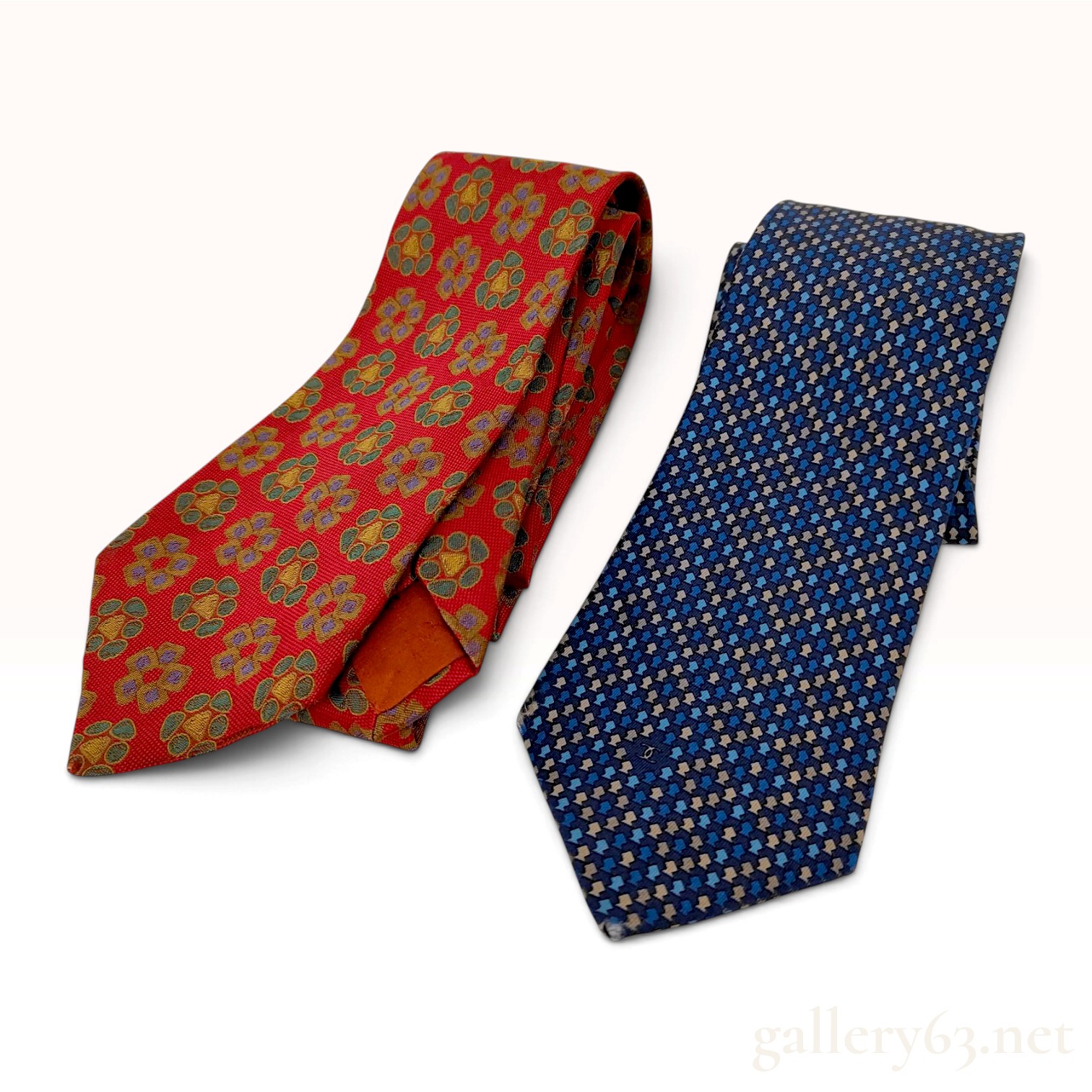 Two Chanel Italian Silk Neckties in Red and Blue