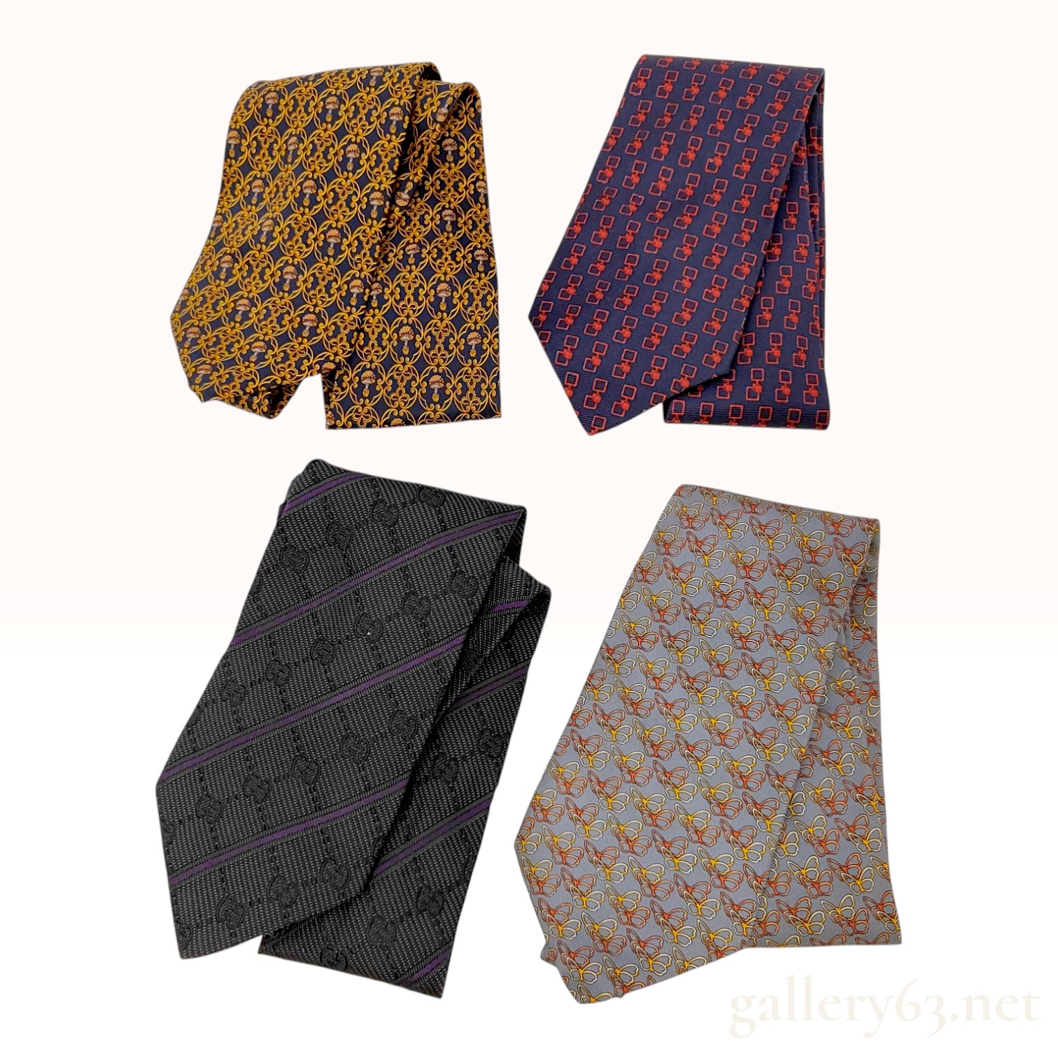 A Collection of Designer Silk Neckties from Gucci, Salvatore Ferragamo, and MCM