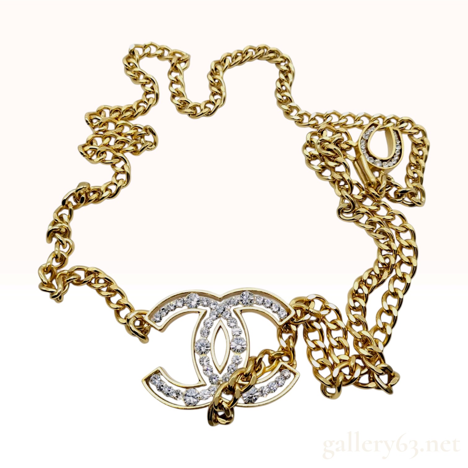 Vintage Chanel 24K Gold Plated Rhinestone CC Chain Belt with Original Box