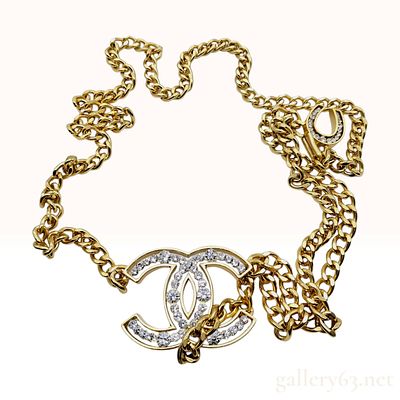 Vintage Chanel 24K Gold Plated Rhinestone CC Chain Belt with Original Box. Chanel gold-tone 