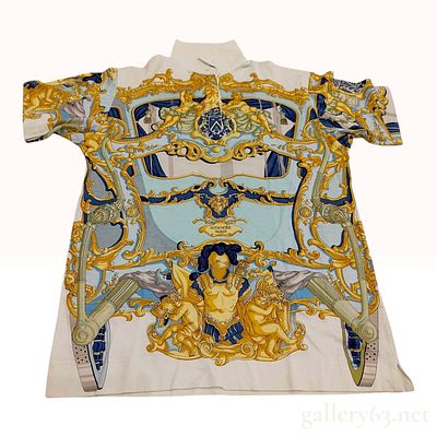 Vintage Hermes La Reale Print Short Sleeve Cotton Polo Shirt Small. Hermes short sleeve polo 