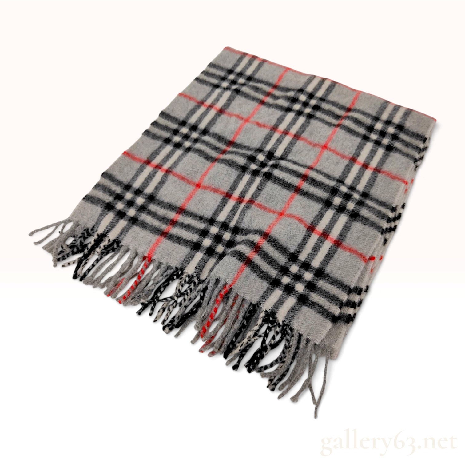 Vintage Burberrys Nova Check Grey Cashmere Scarf
