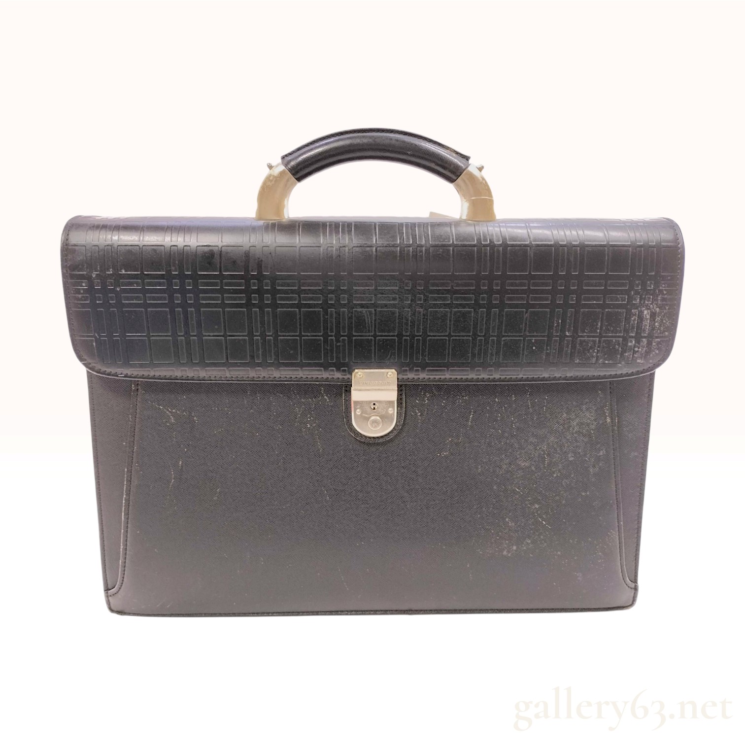 Vintage Burberry Black Embossed Leather Briefcase