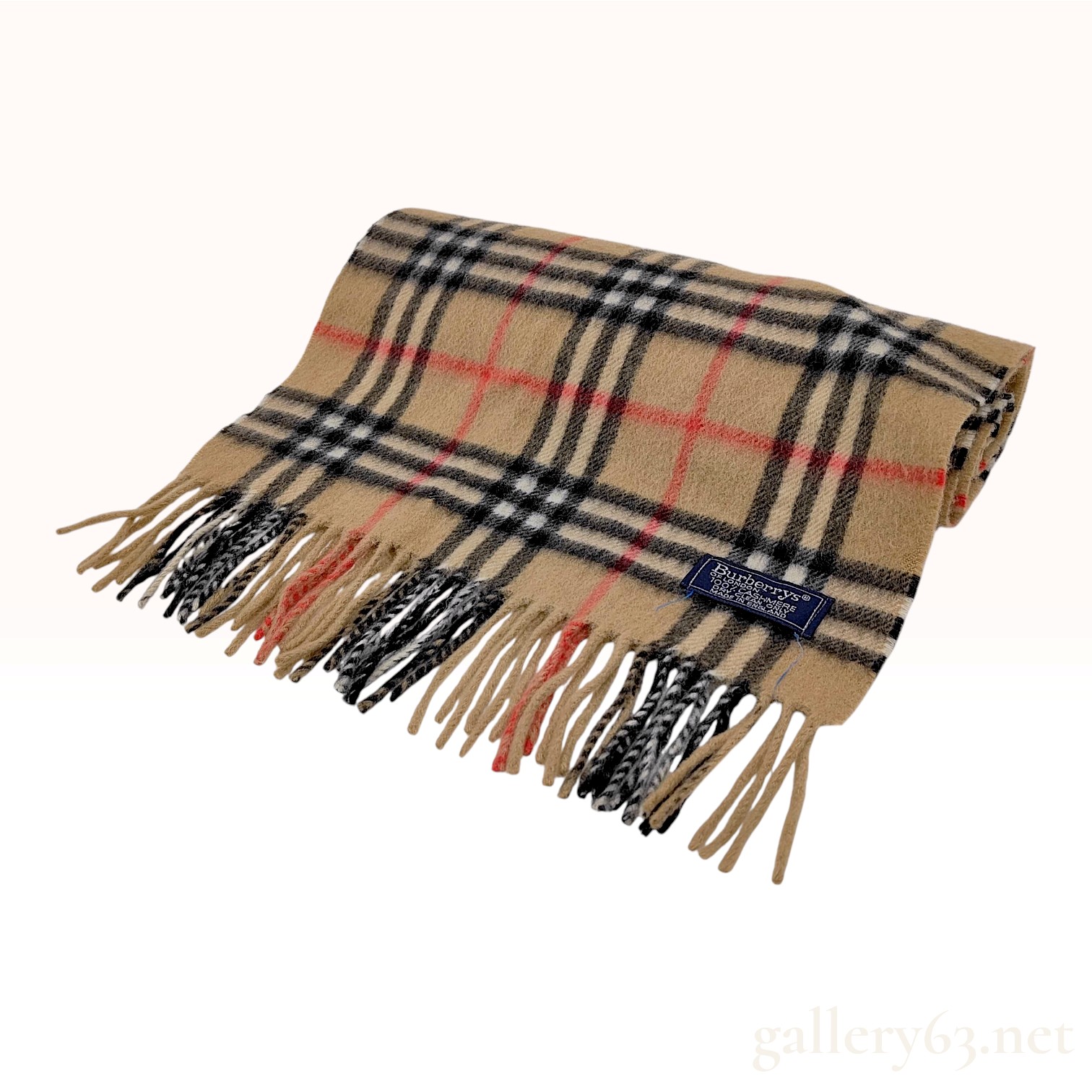 Vintage Burberrys Nova Check Tan Cashmere Scarf