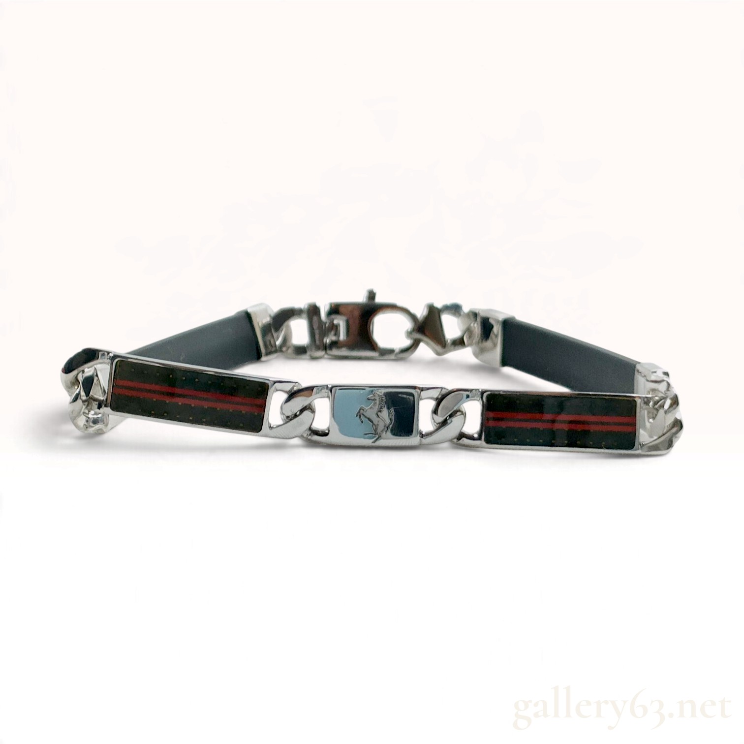Ferrari Sterling Silver and Rubber Link Bracelet